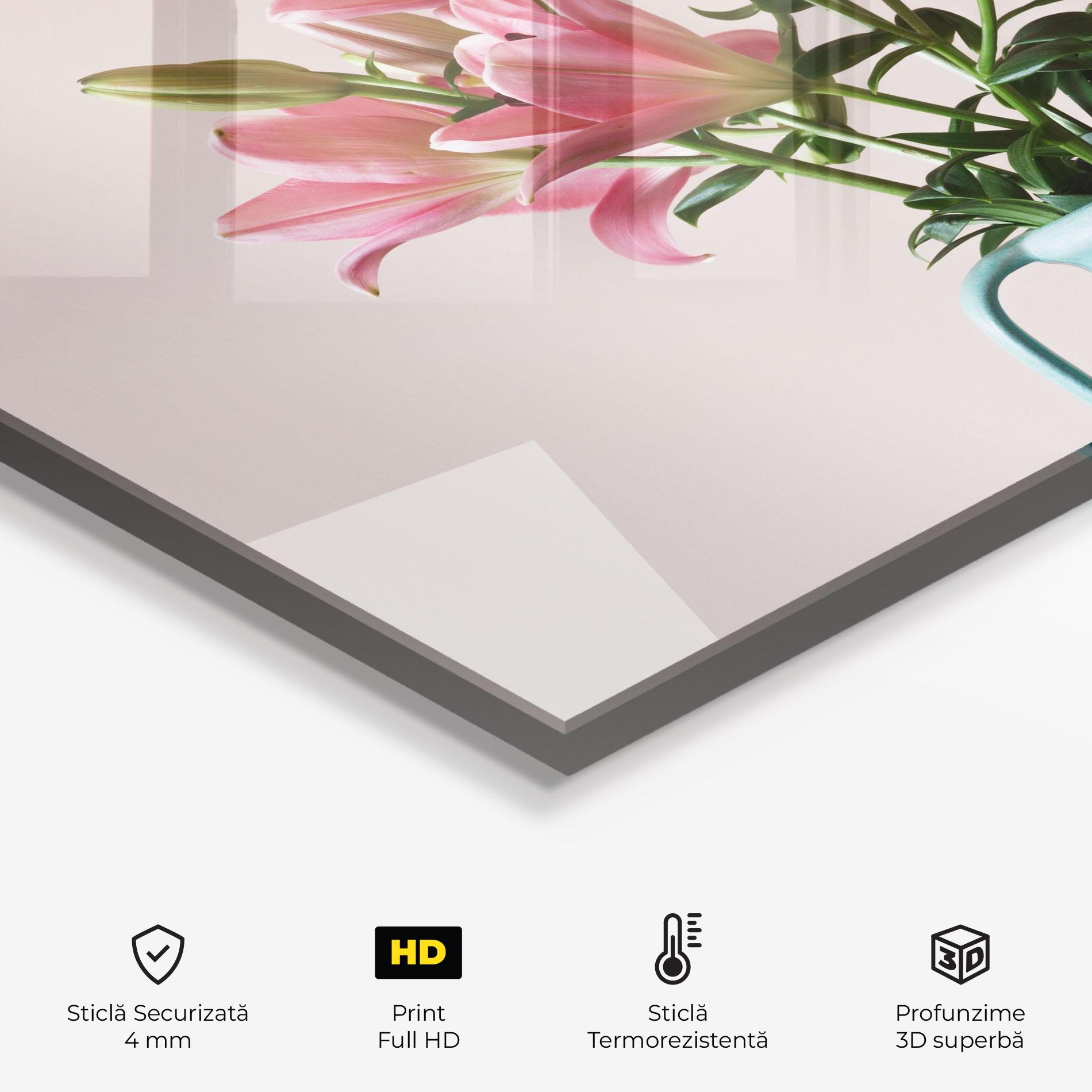 Panou Sticla Bucatarie Pink Lily In Vase mockup 2