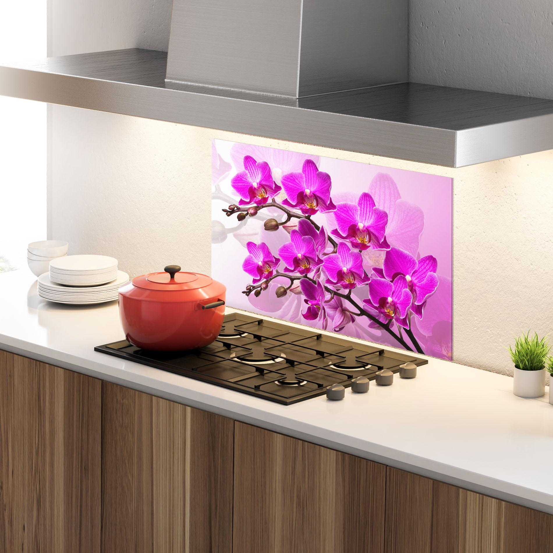 Panou Sticla Bucatarie Flori Roz mockup 4