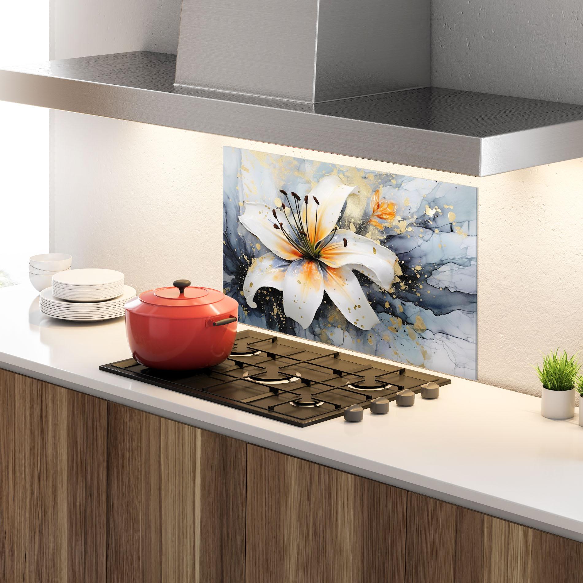 Panou Sticla Bucatarie Lily With Orange Painting mockup 4