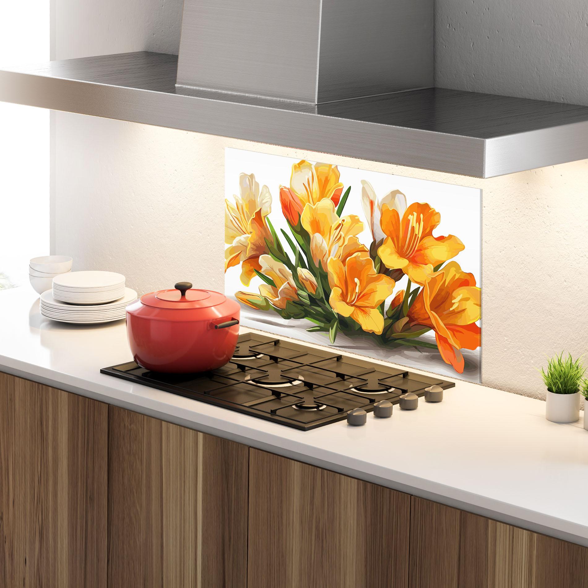 Panou Sticla Bucatarie Orange Lily Art mockup 4