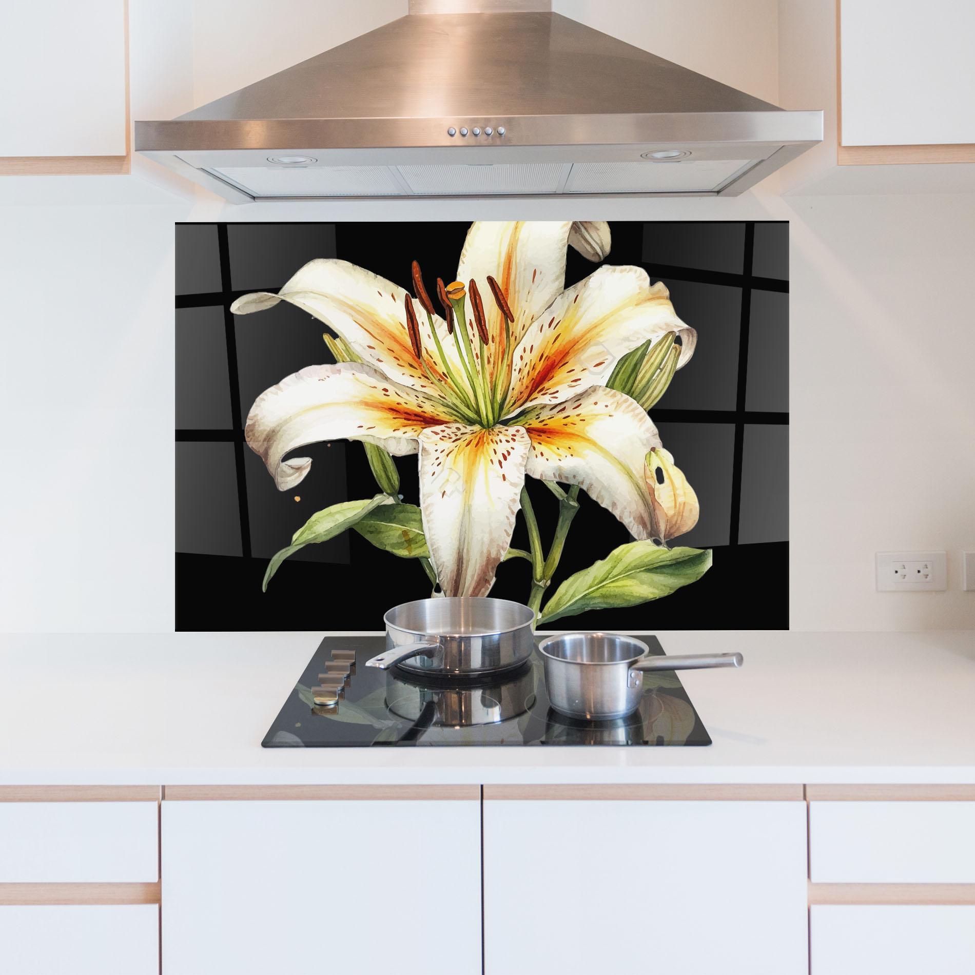 Panou Sticla Bucatarie Beautiful White Lily mockup 5