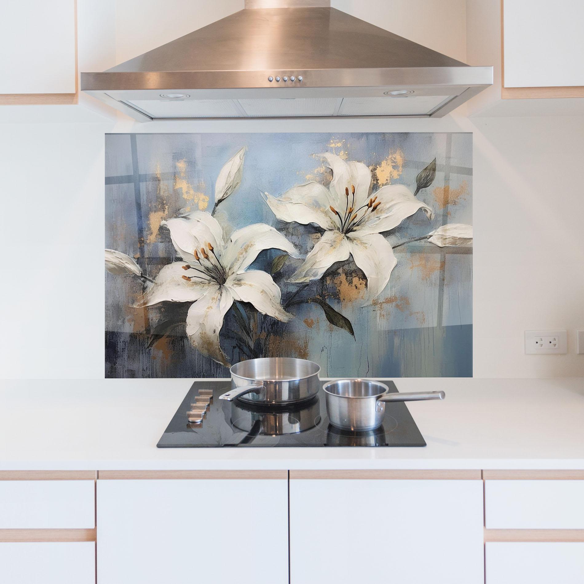 Panou Sticla Bucatarie Gold Lily Painting mockup 5