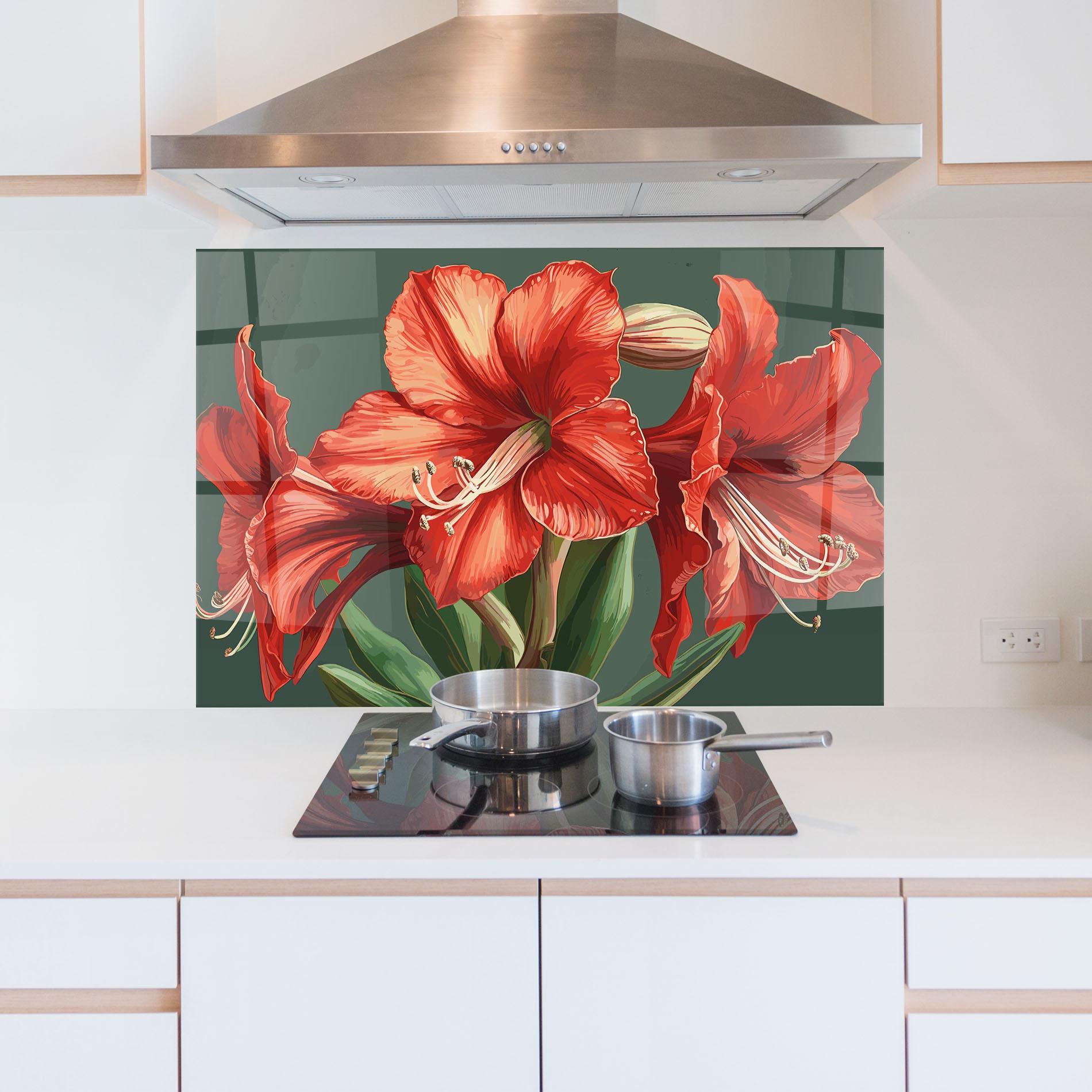 Panou Sticla Bucatarie Lily Orange Art mockup 5