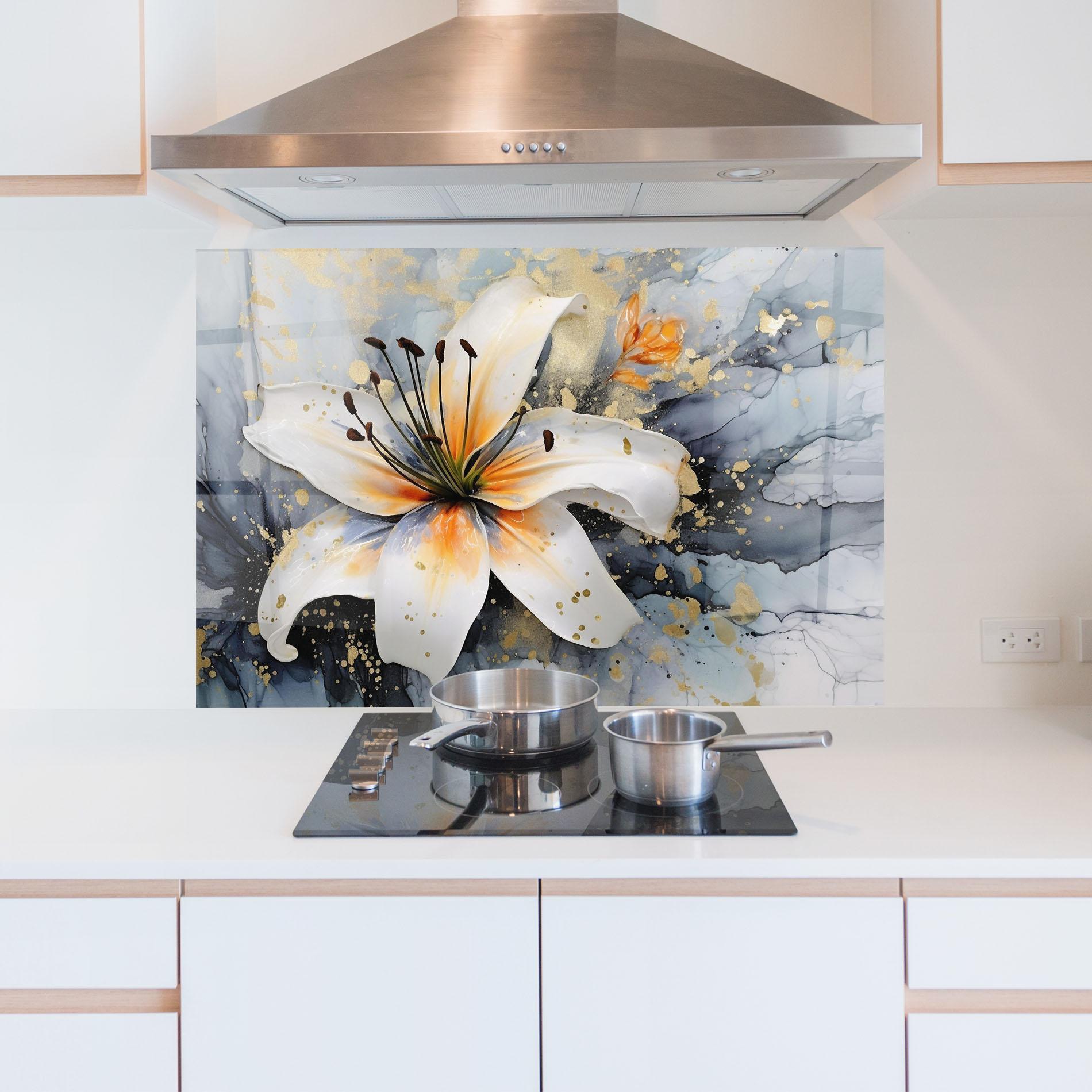 Panou Sticla Bucatarie Lily With Orange Painting mockup 5