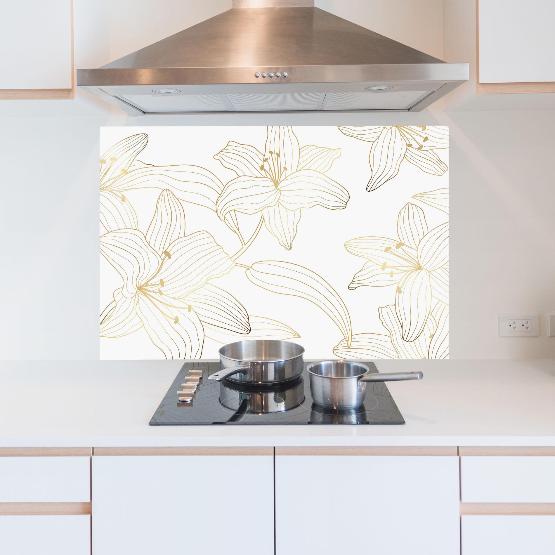 Panou Sticla Bucatarie Luxury Golden Lily mockup 5