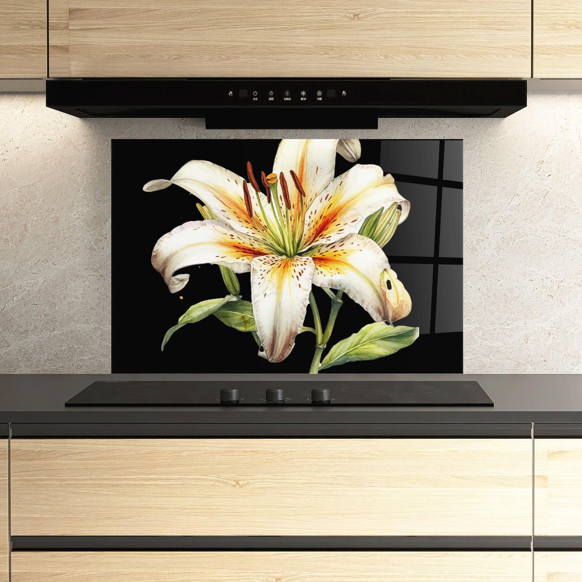 Panou Sticla Bucatarie Beautiful White Lily mockup 3