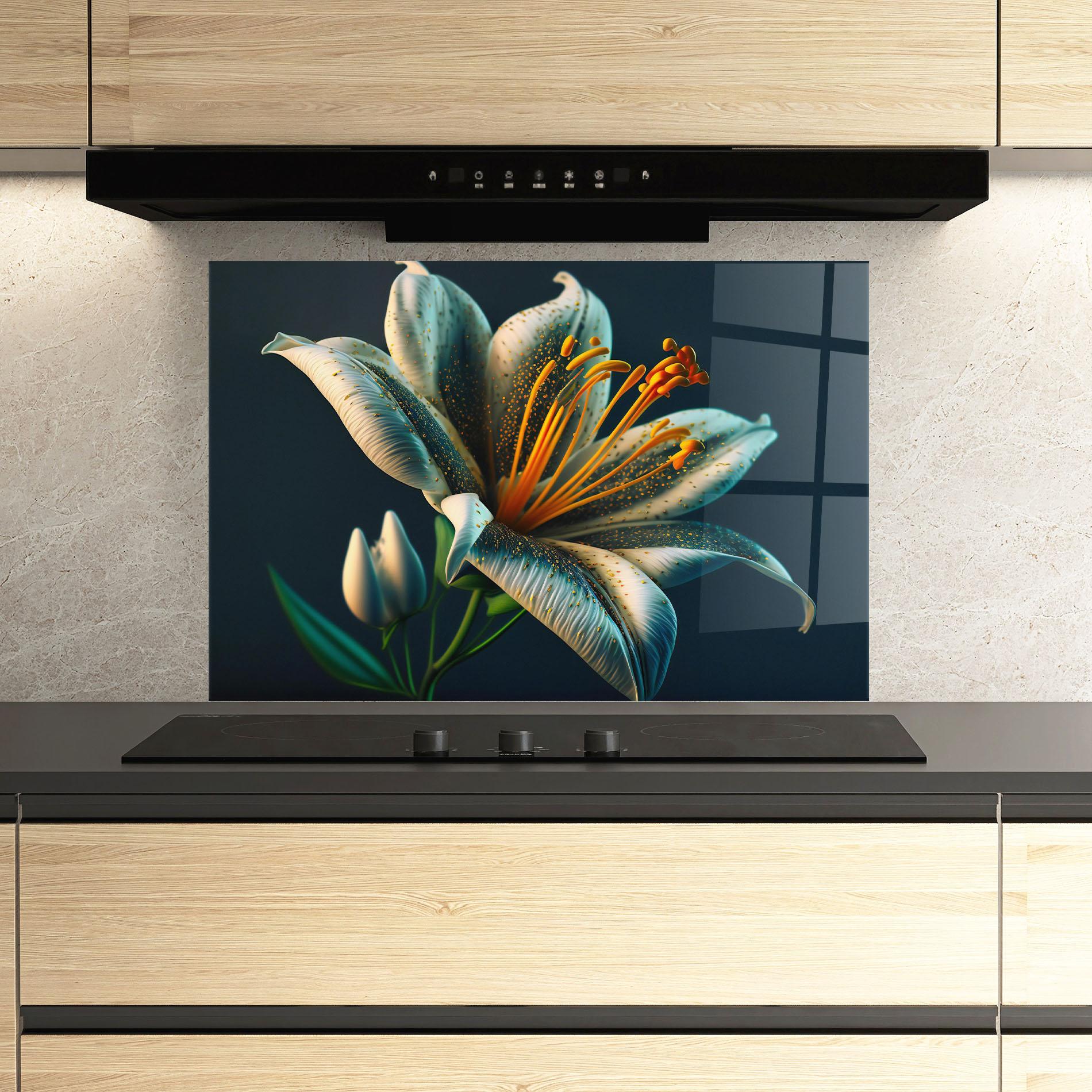 Panou Sticla Bucatarie Blue Grey Lily mockup 3