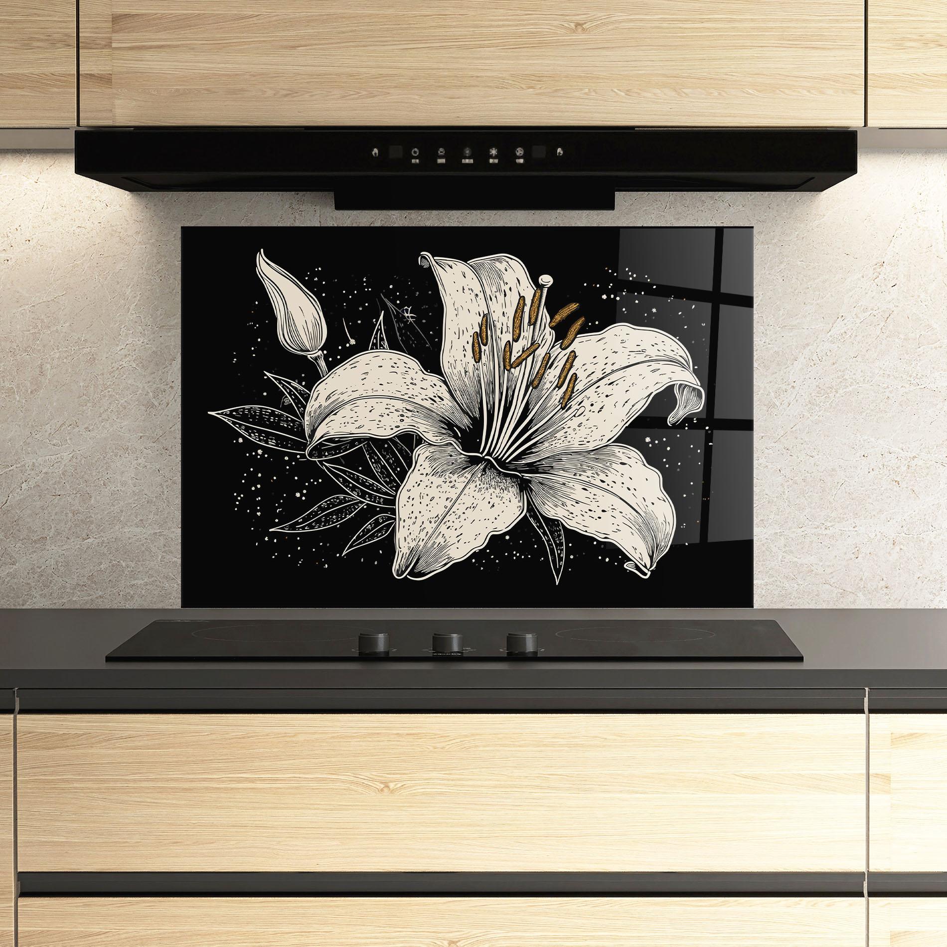 Panou Sticla Bucatarie Cream Black Lily mockup 3