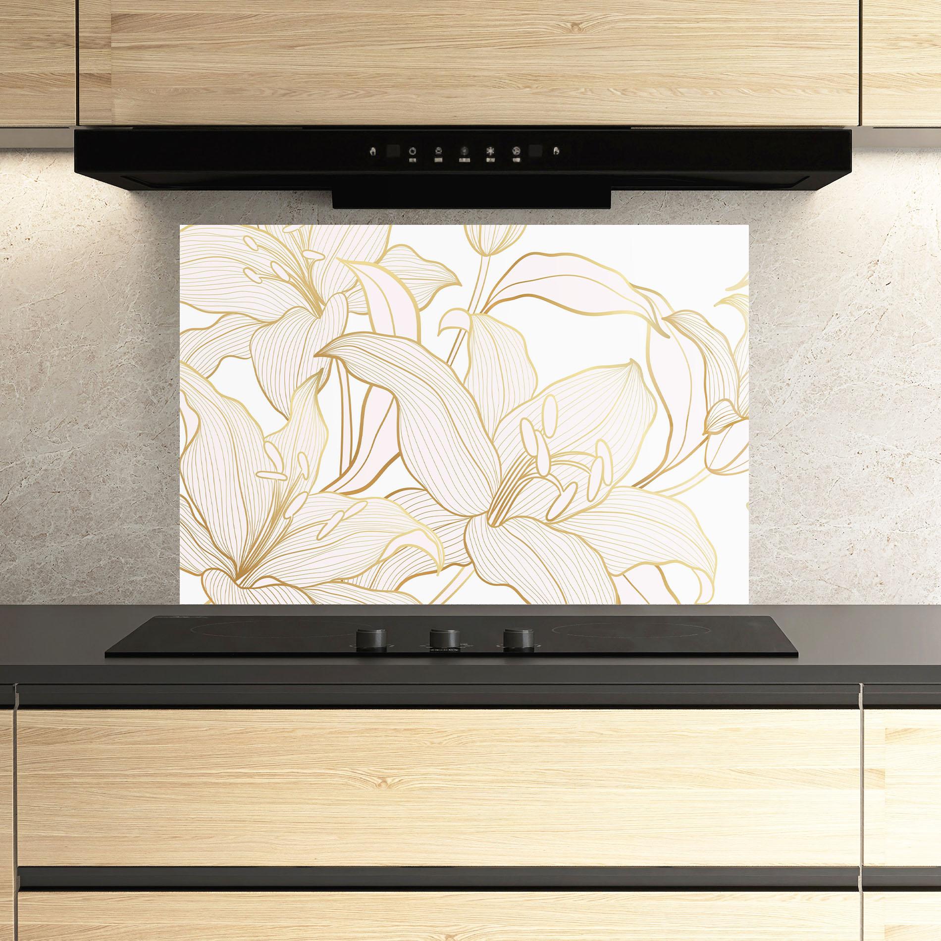 Panou Sticla Bucatarie Gold Lily mockup 3
