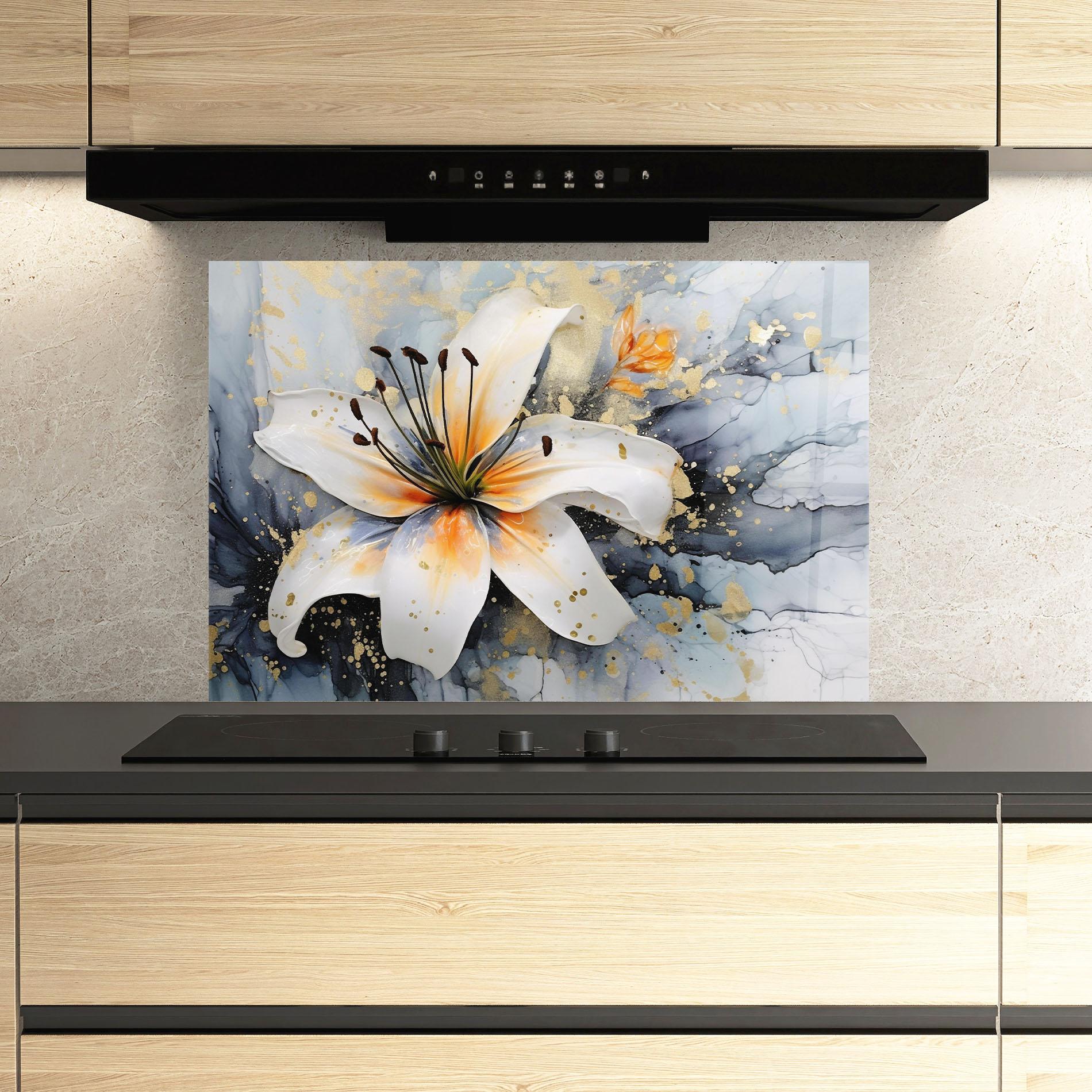 Panou Sticla Bucatarie Lily With Orange Painting mockup 3