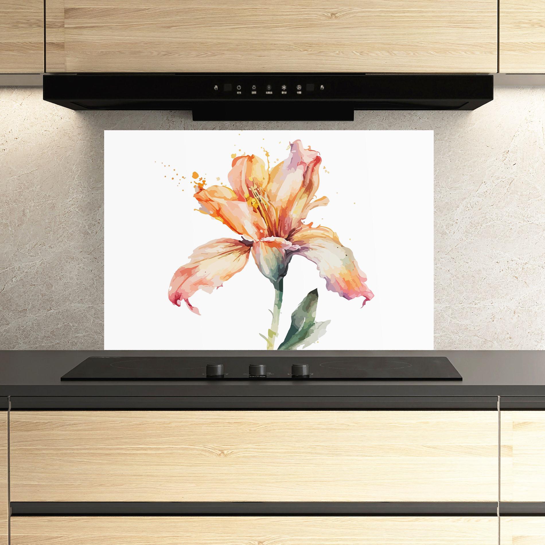 Panou Sticla Bucatarie Orange Purple Lily mockup 3