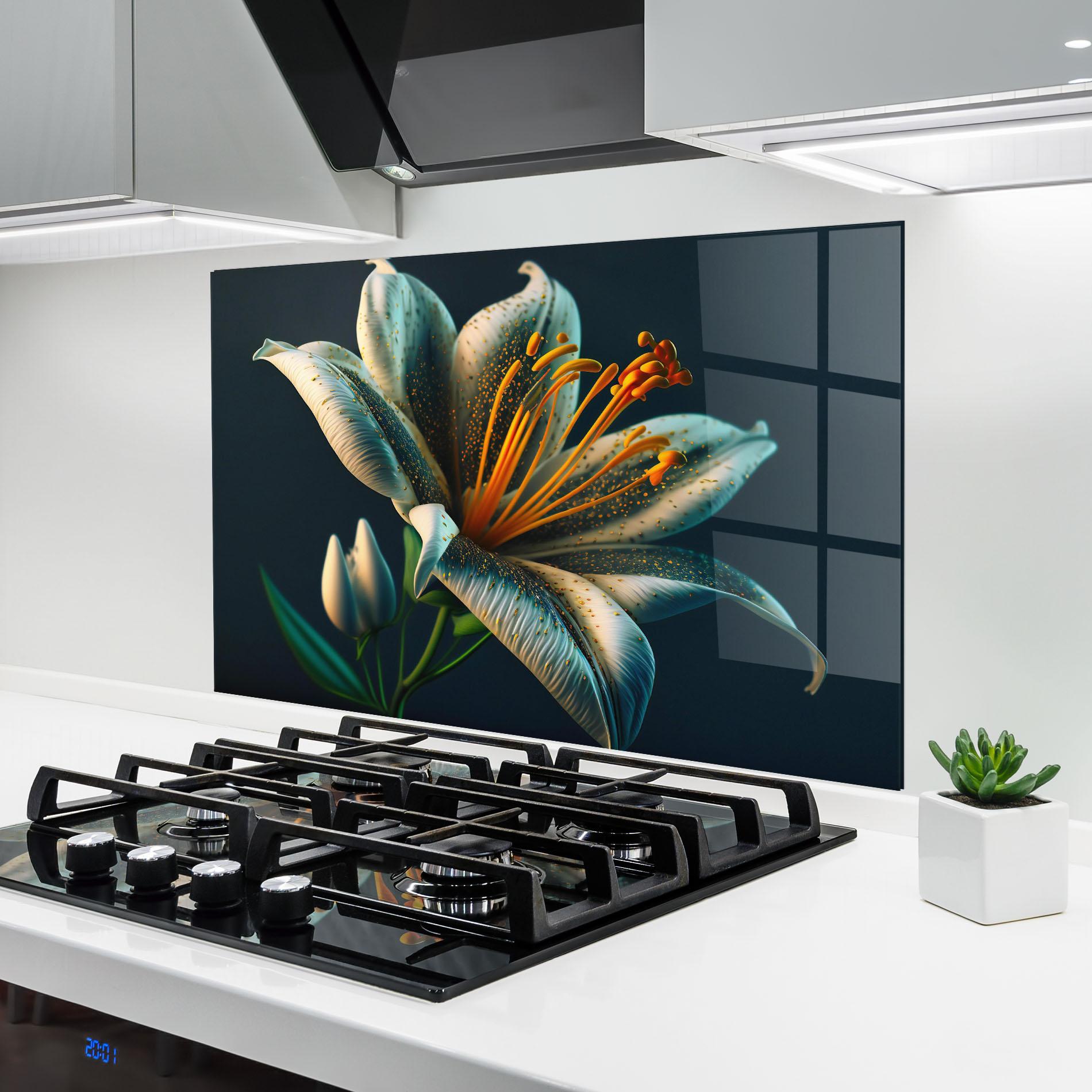 Panou Sticla Bucatarie Blue Grey Lily mockup 6