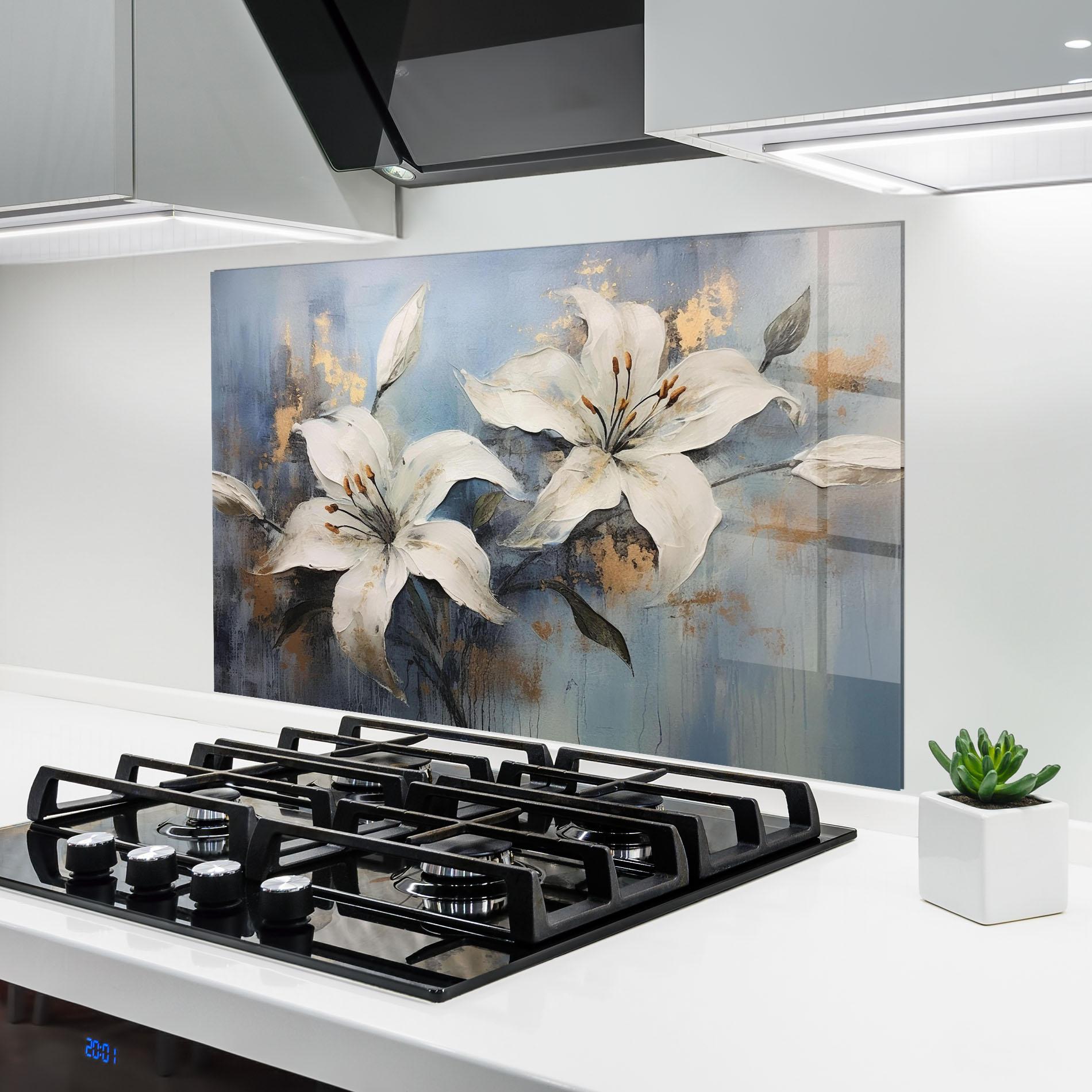 Panou Sticla Bucatarie Gold Lily Painting mockup 6