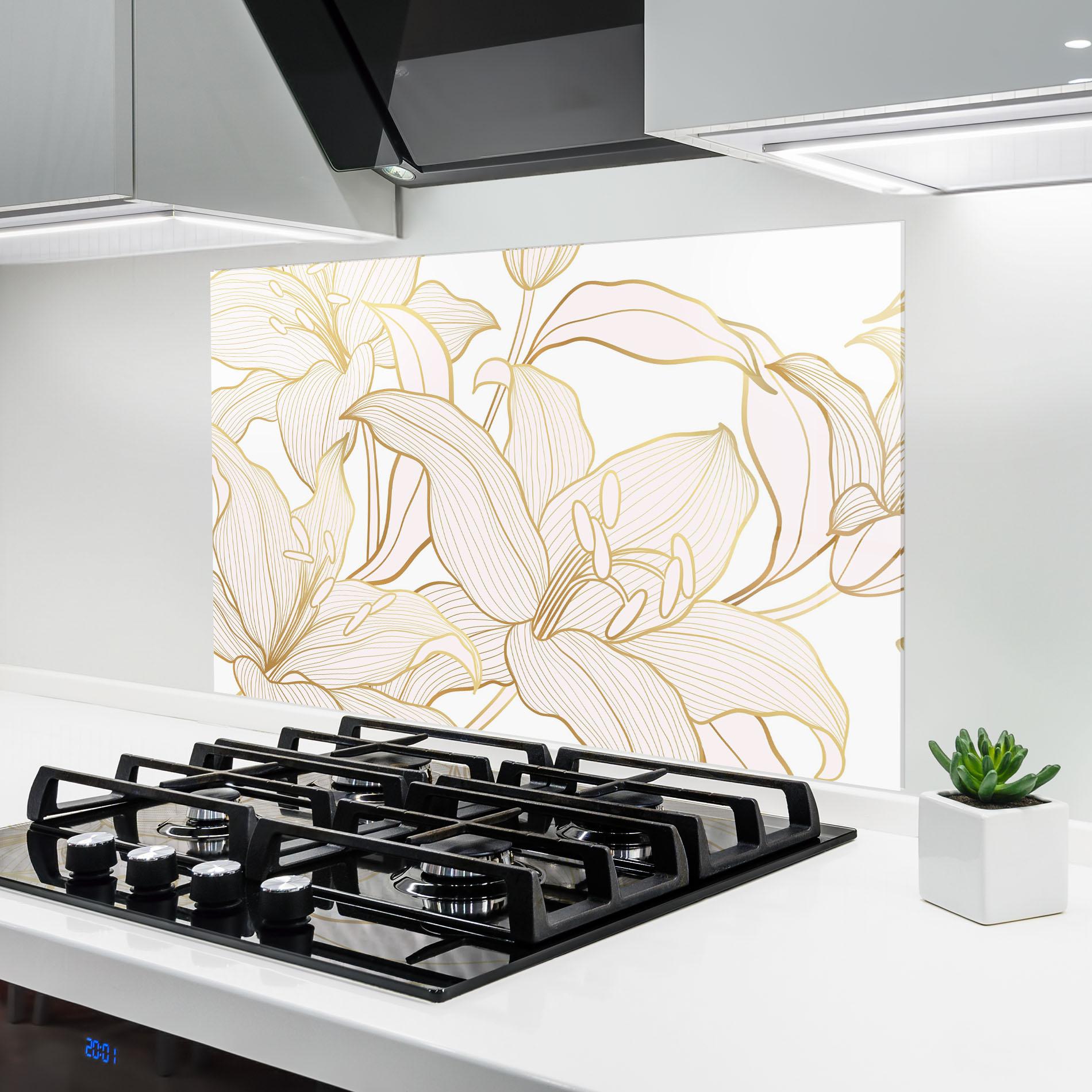 Panou Sticla Bucatarie Gold Lily mockup 6