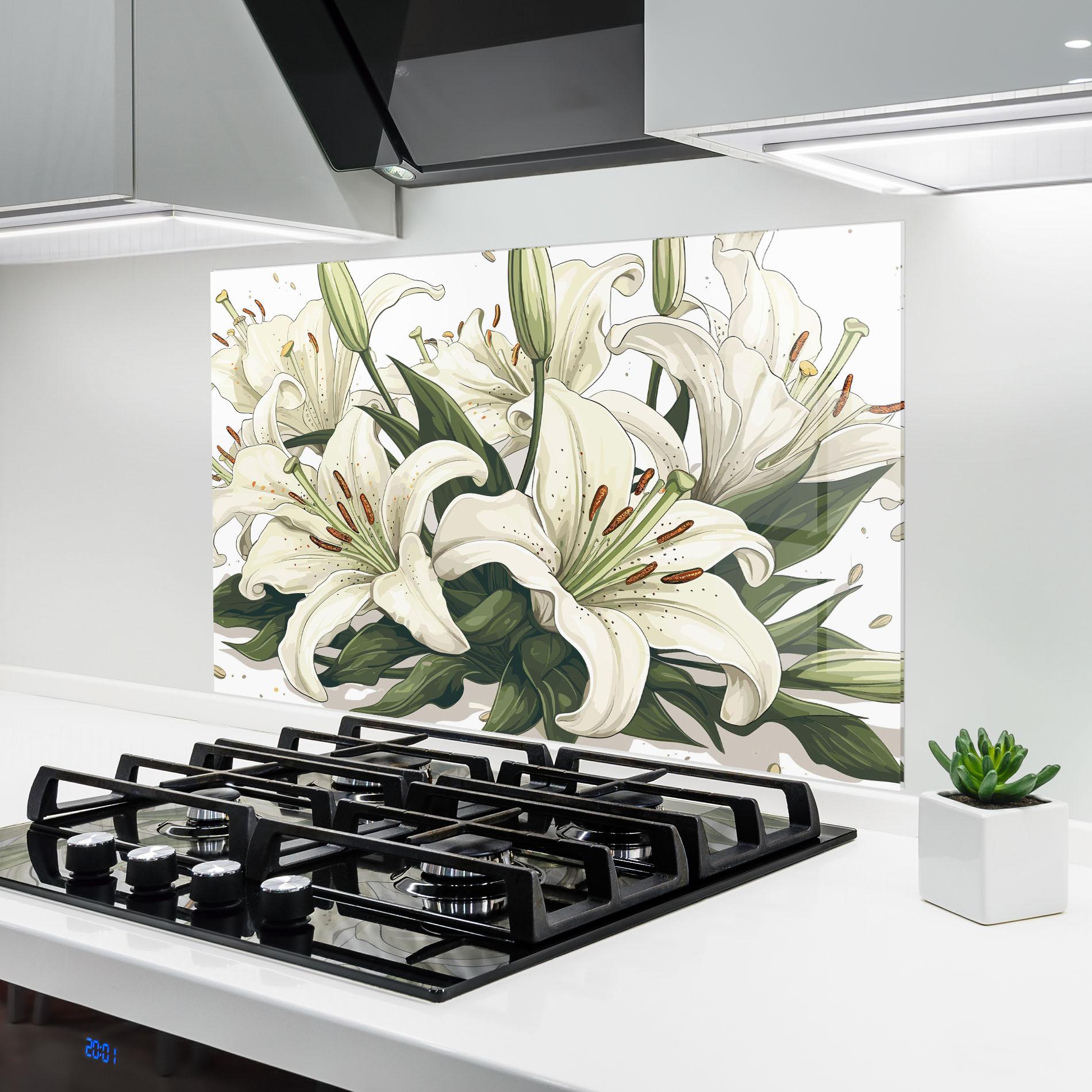 Panou Sticla Bucatarie Grey White Lily mockup 6