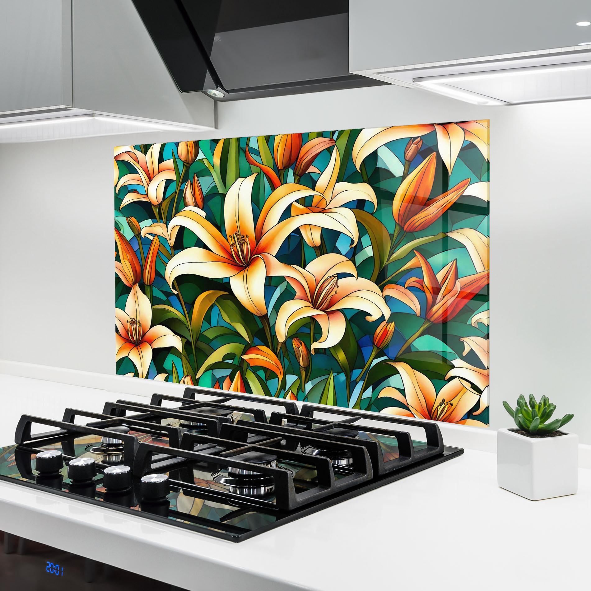 Panou Sticla Bucatarie Lily Pattern mockup 6