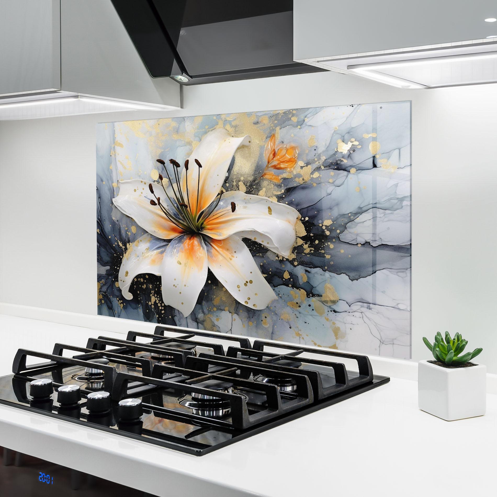 Panou Sticla Bucatarie Lily With Orange Painting mockup 6