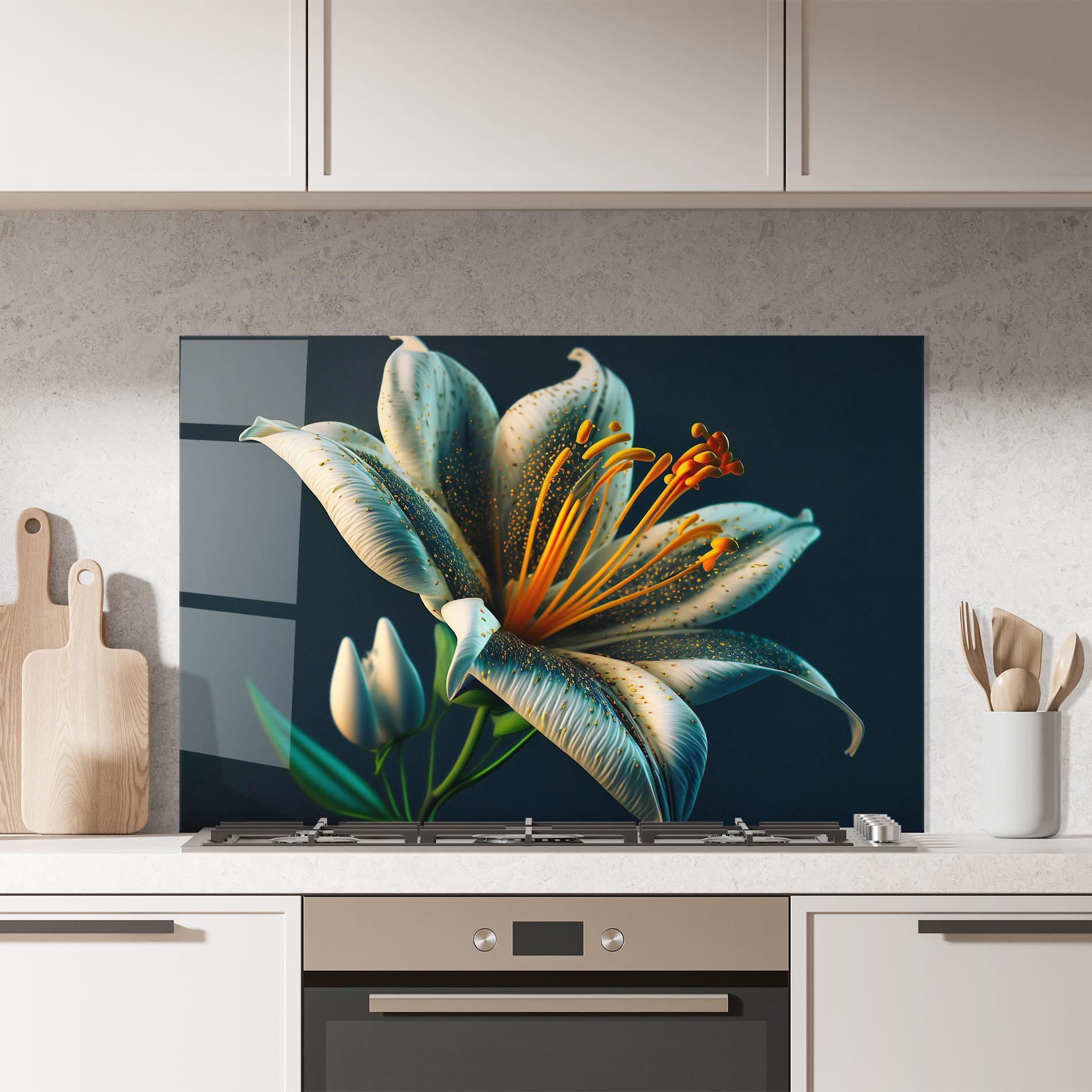 Panou Sticla Bucatarie Blue Grey Lily mockup 7