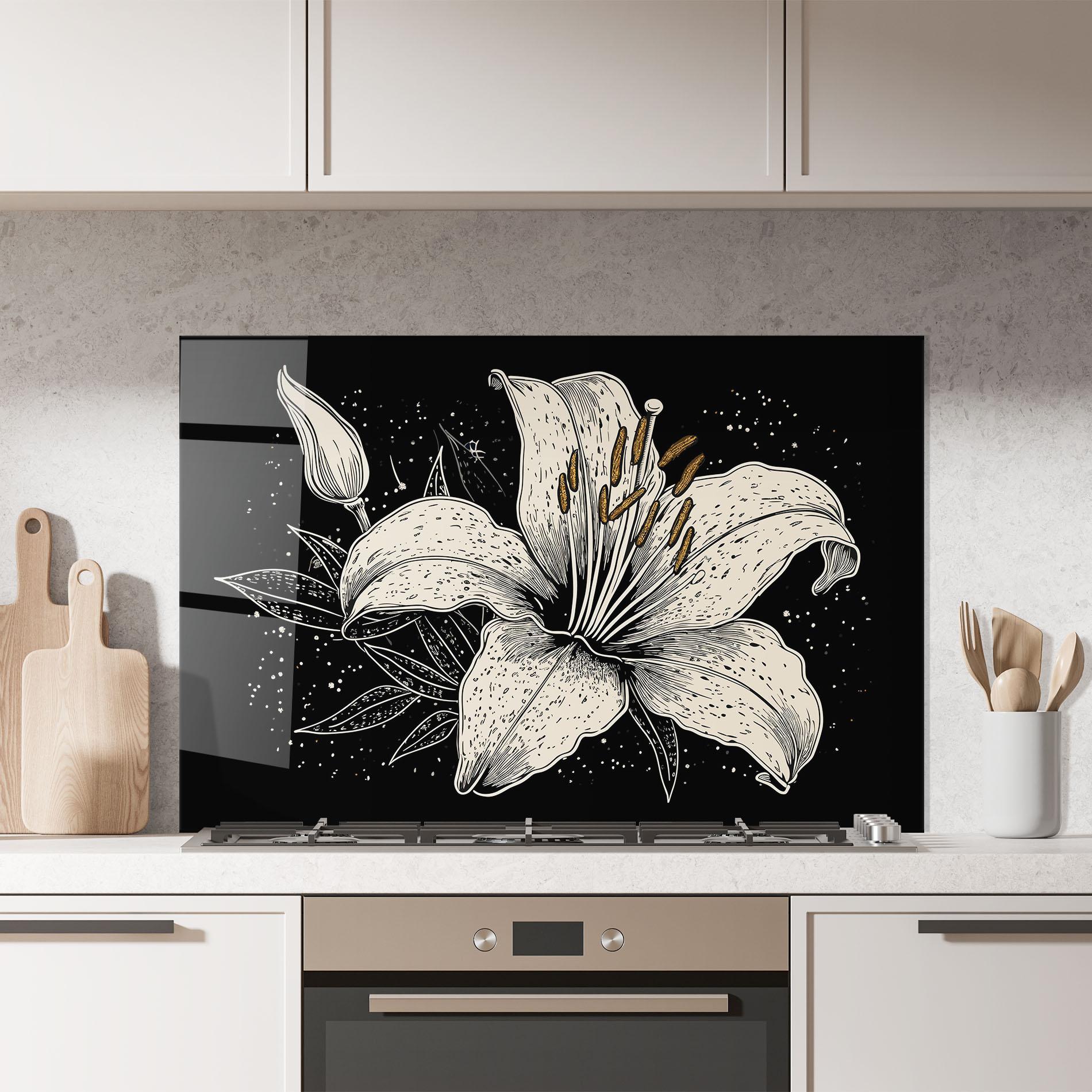 Panou Sticla Bucatarie Cream Black Lily mockup 7