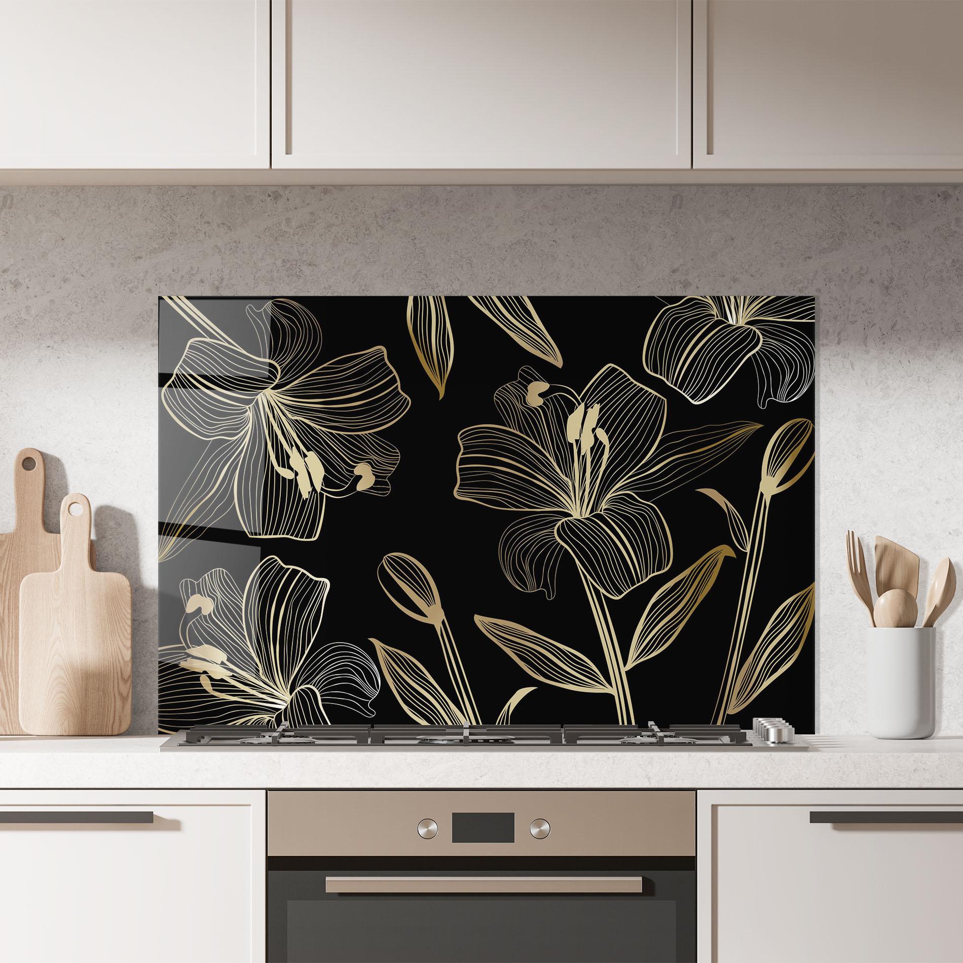 Panou Sticla Bucatarie Gold Black Lily mockup 7