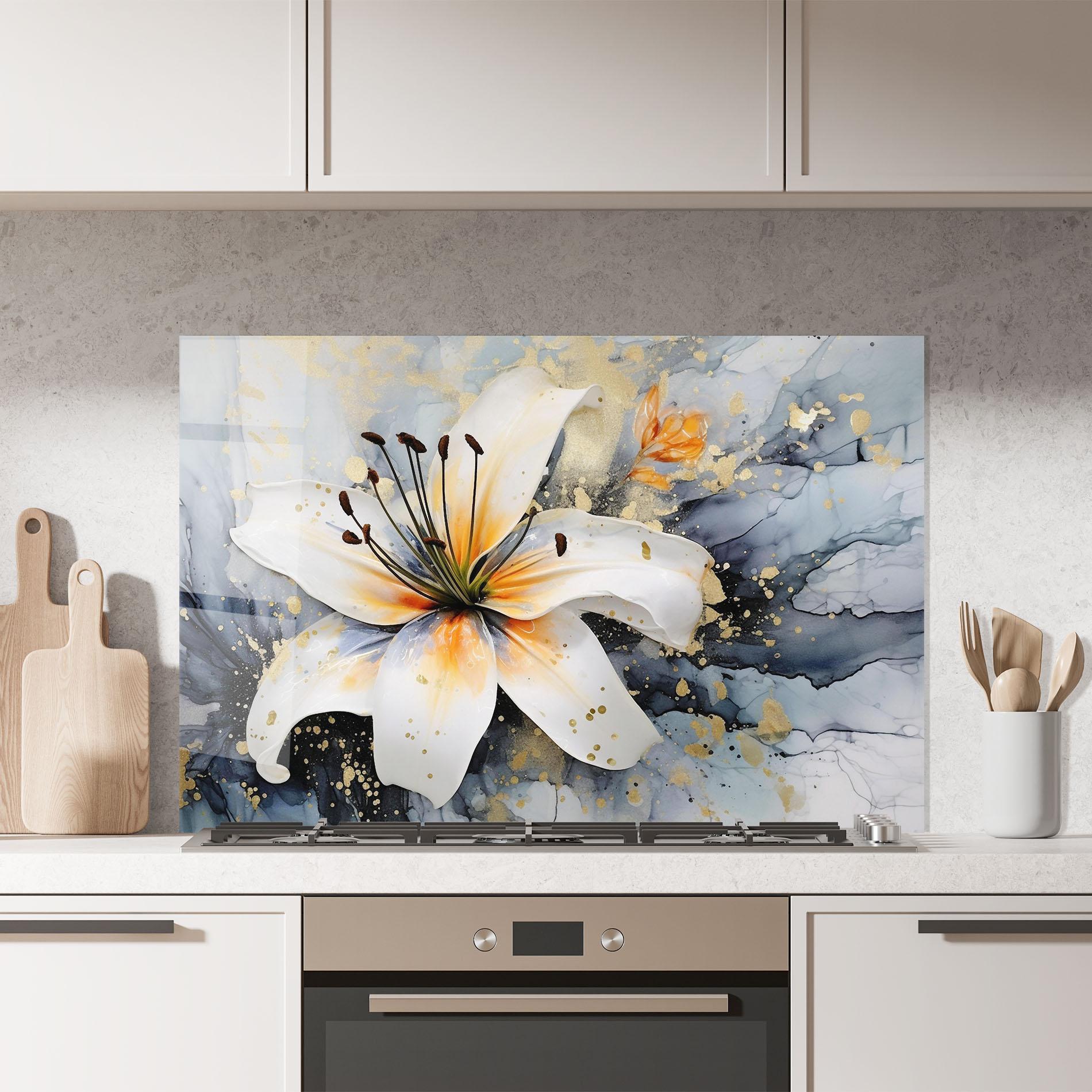Panou Sticla Bucatarie Lily With Orange Painting mockup 7