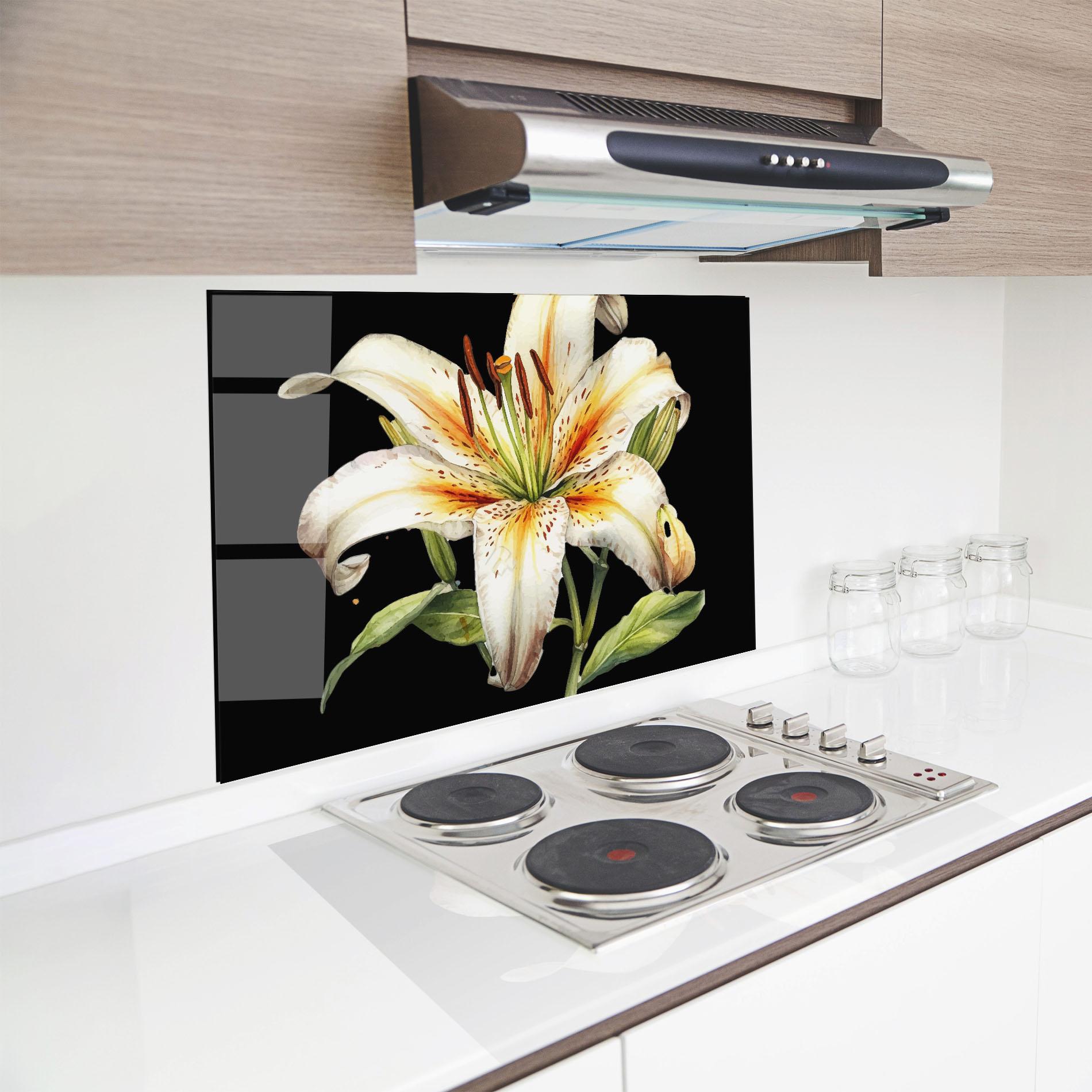 Panou Sticla Bucatarie Beautiful White Lily mockup 8