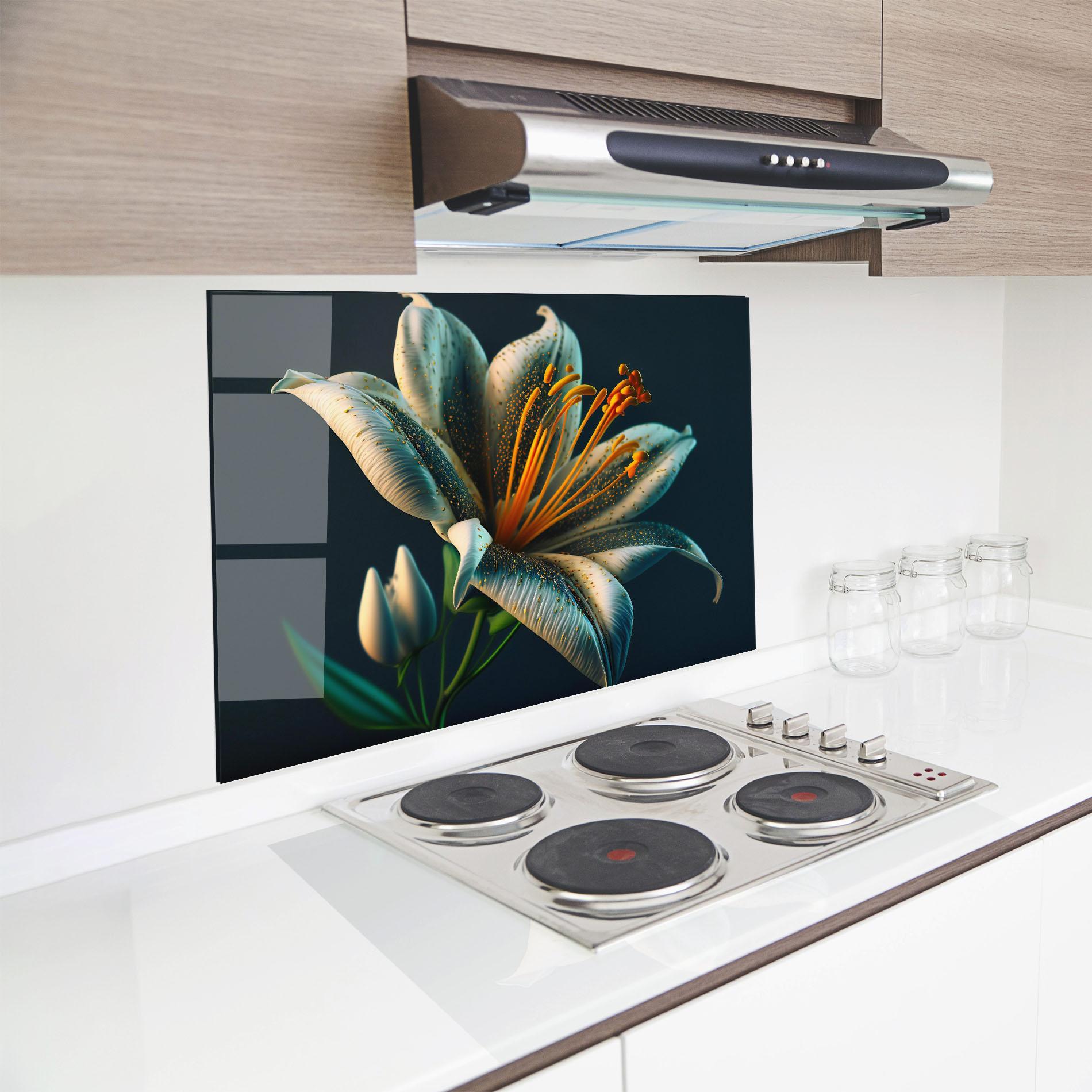 Panou Sticla Bucatarie Blue Grey Lily mockup 8