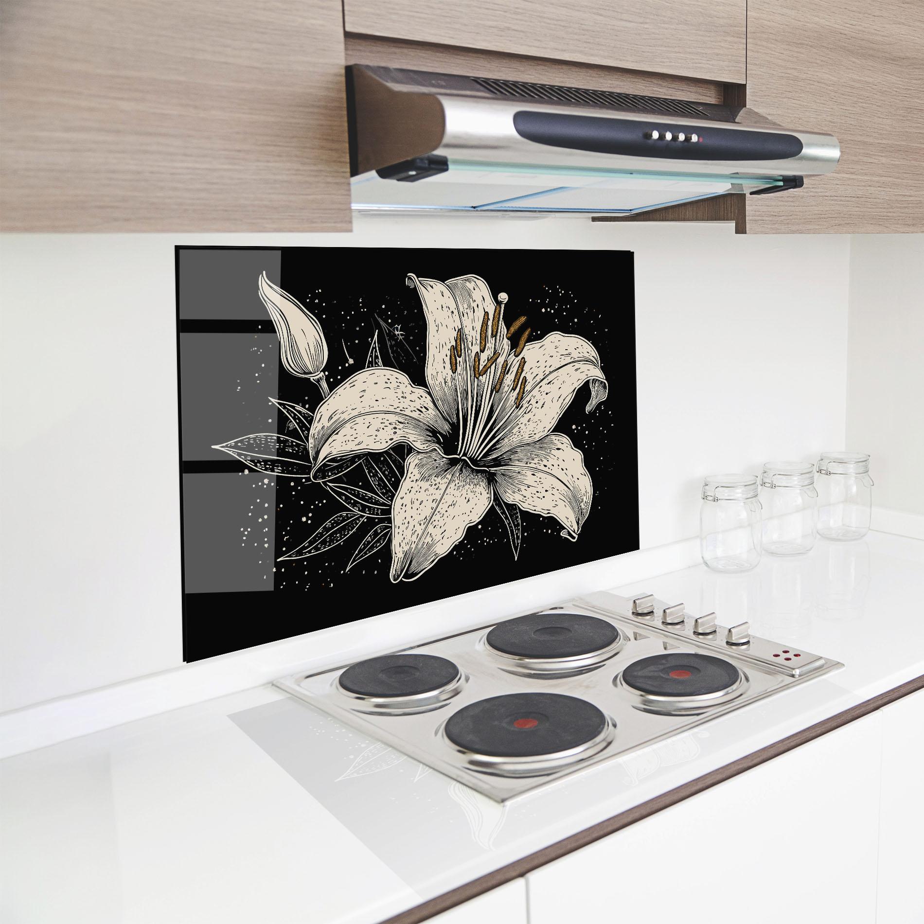 Panou Sticla Bucatarie Cream Black Lily mockup 8