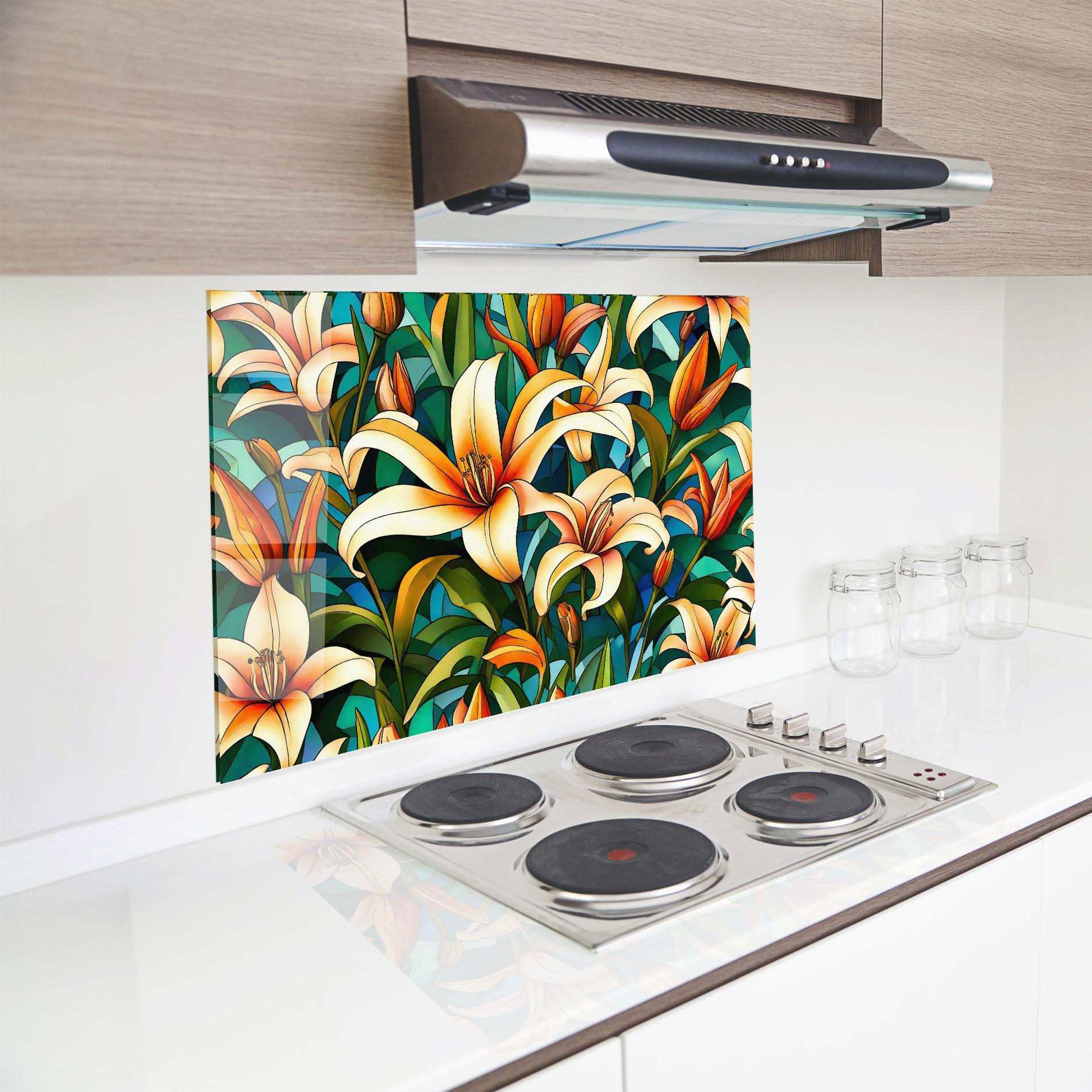 Panou Sticla Bucatarie Lily Pattern mockup 8