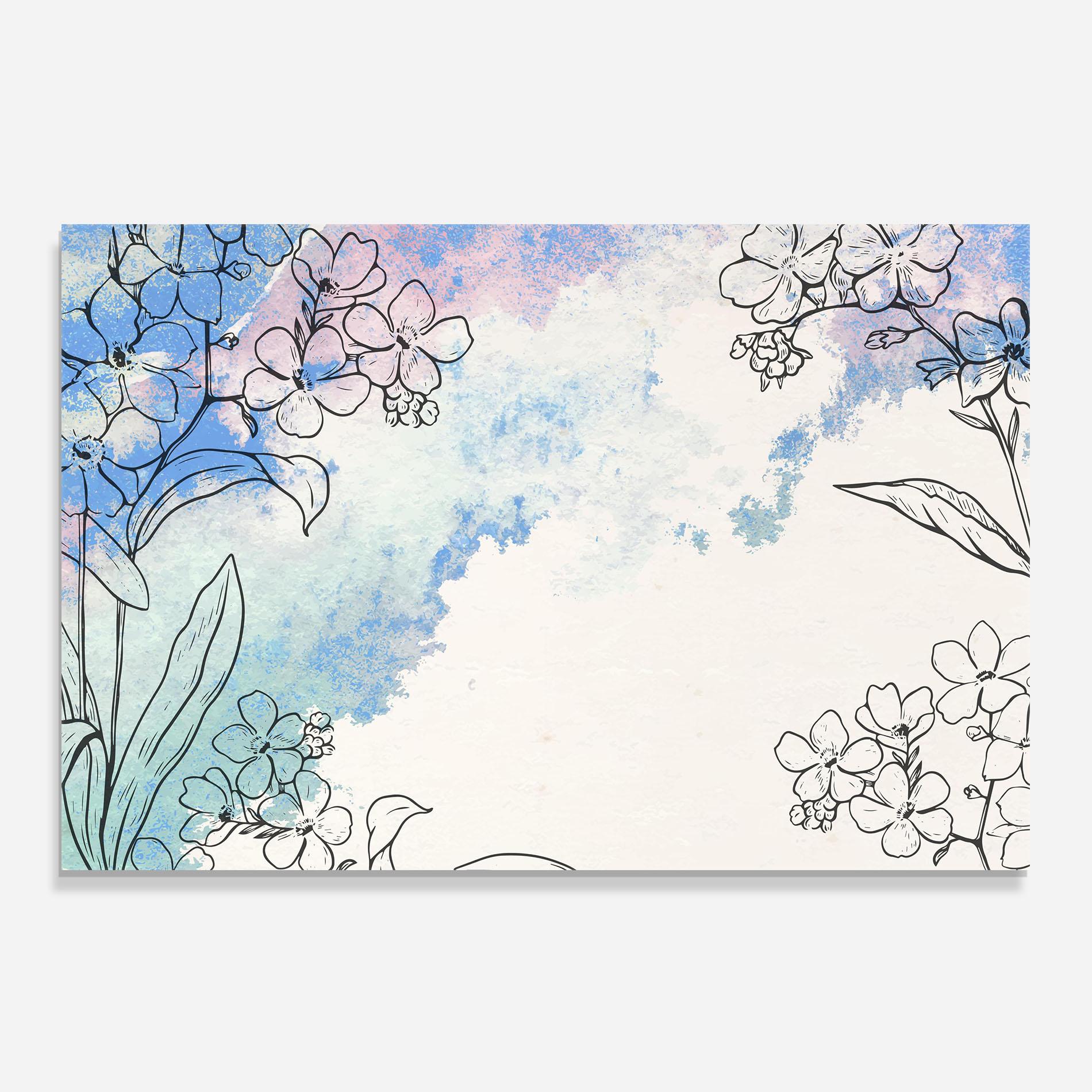 Panou Sticla Bucatarie Blue Watercolor Flower mockup 0