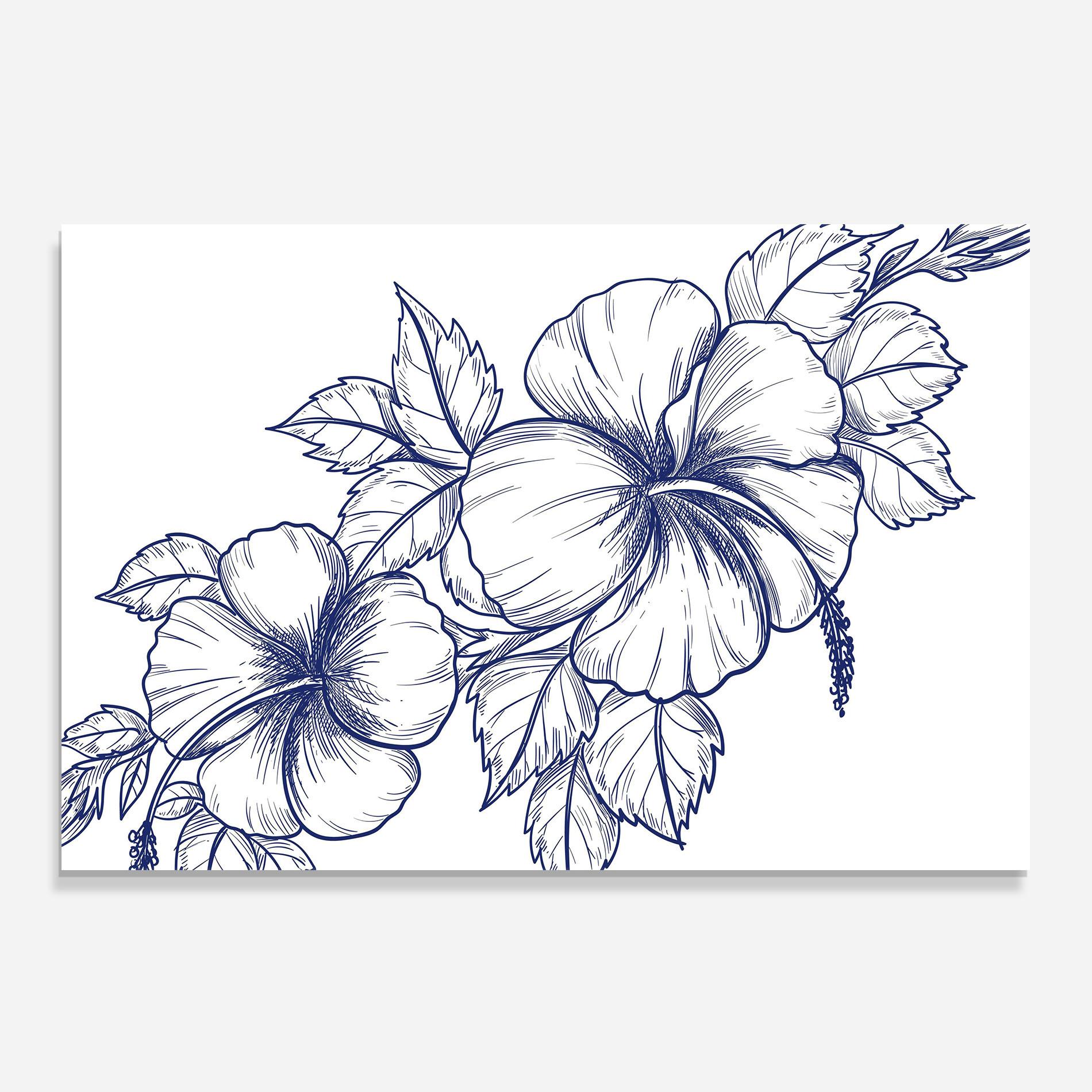 Panou Sticla Bucatarie Dark Blue Line Flower mockup 0
