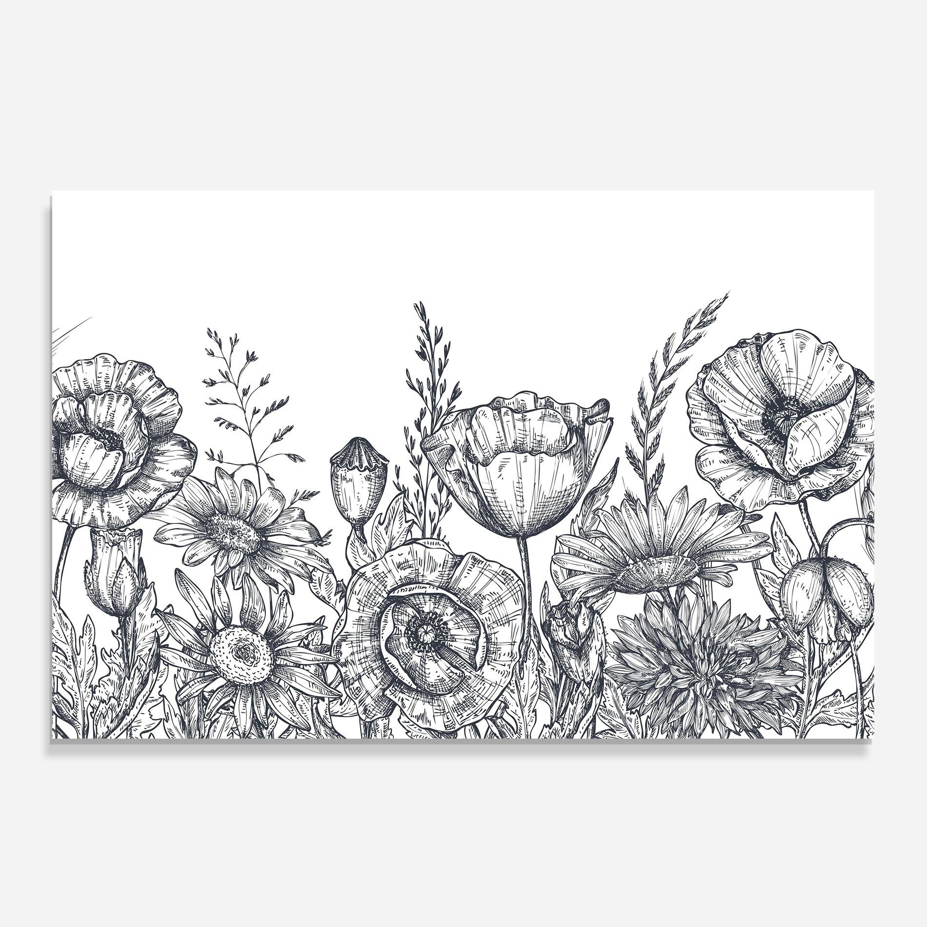Panou Sticla Bucatarie Flower Grey Line mockup 0