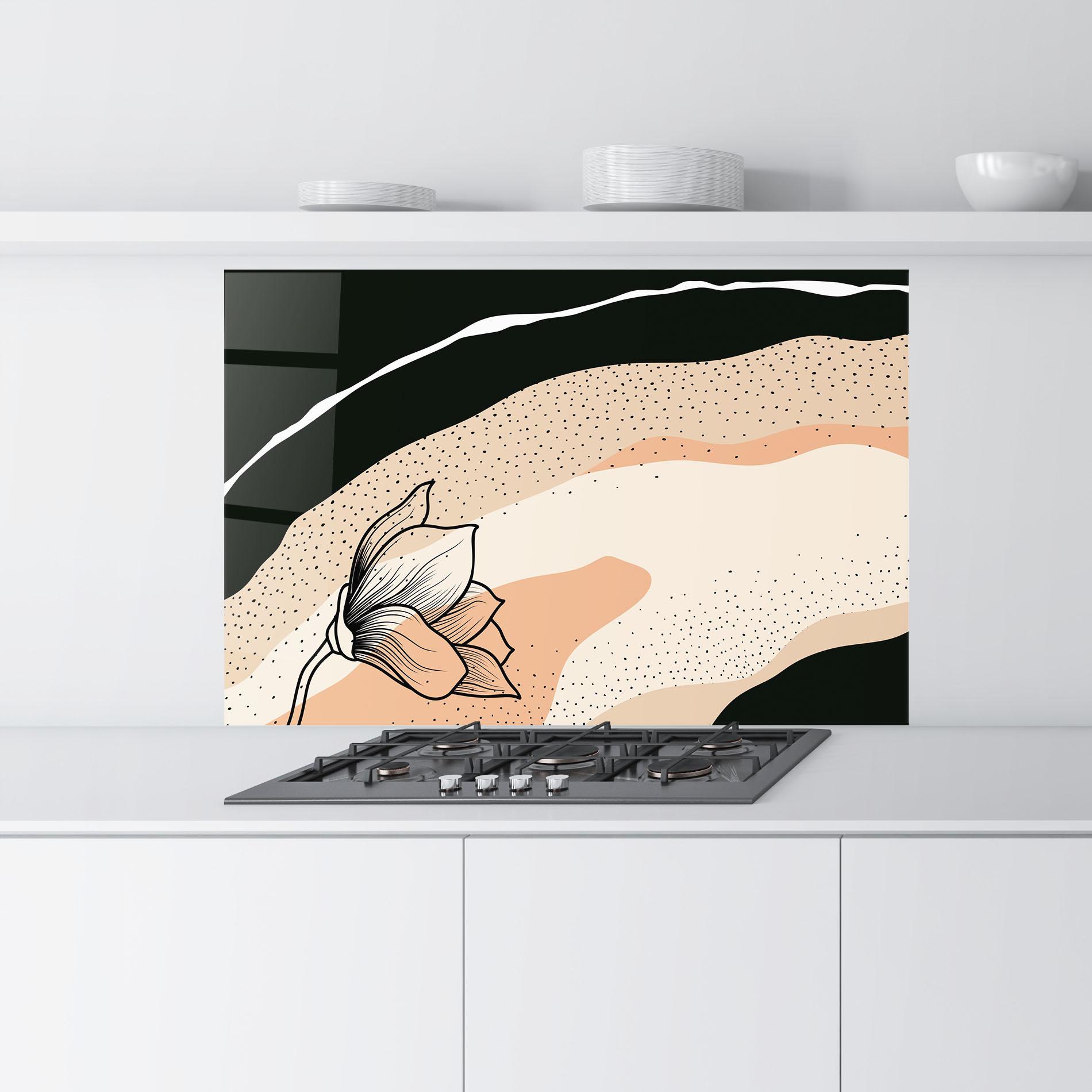 Panou Sticla Bucatarie Black Line Art Plant mockup 9