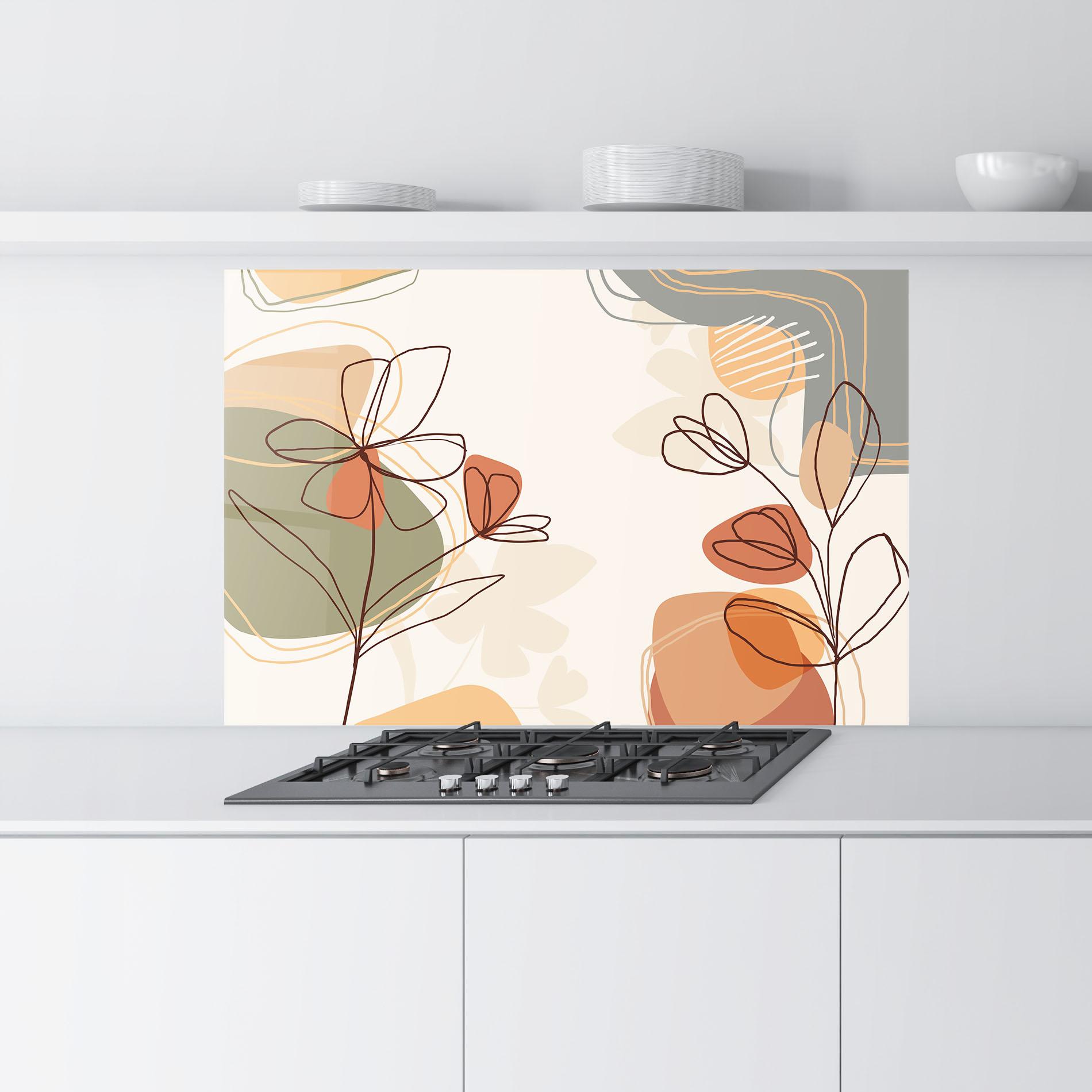 Panou Sticla Bucatarie Brown Line Plants mockup 9