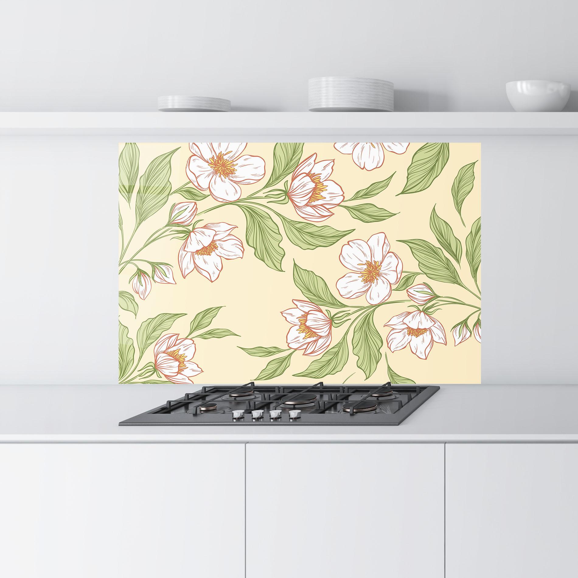 Panou Sticla Bucatarie Cream Flower White mockup 9