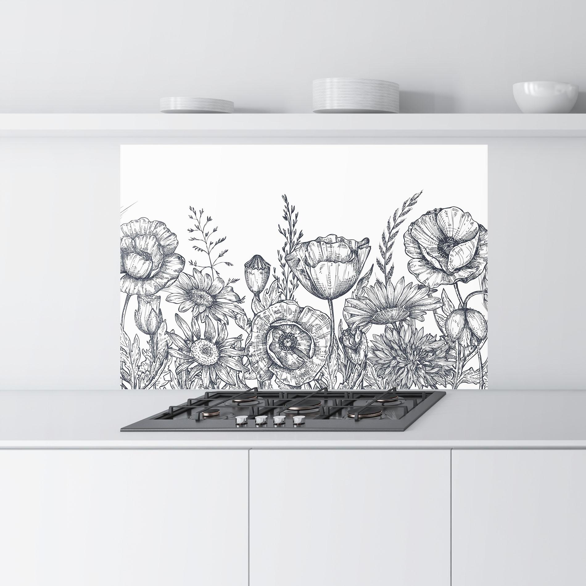 Panou Sticla Bucatarie Flower Grey Line mockup 9