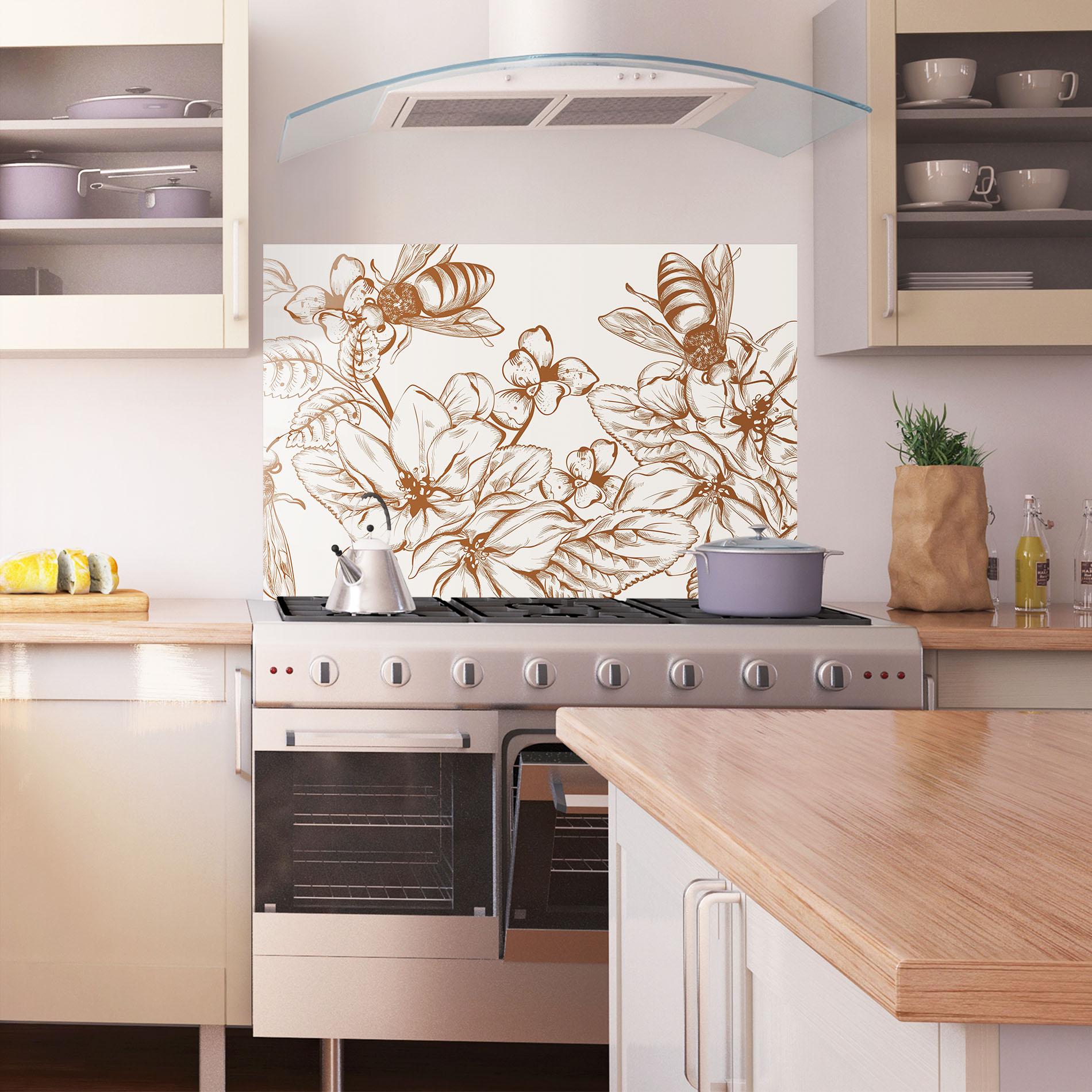 Panou Sticla Bucatarie Bee Flower Line mockup 1