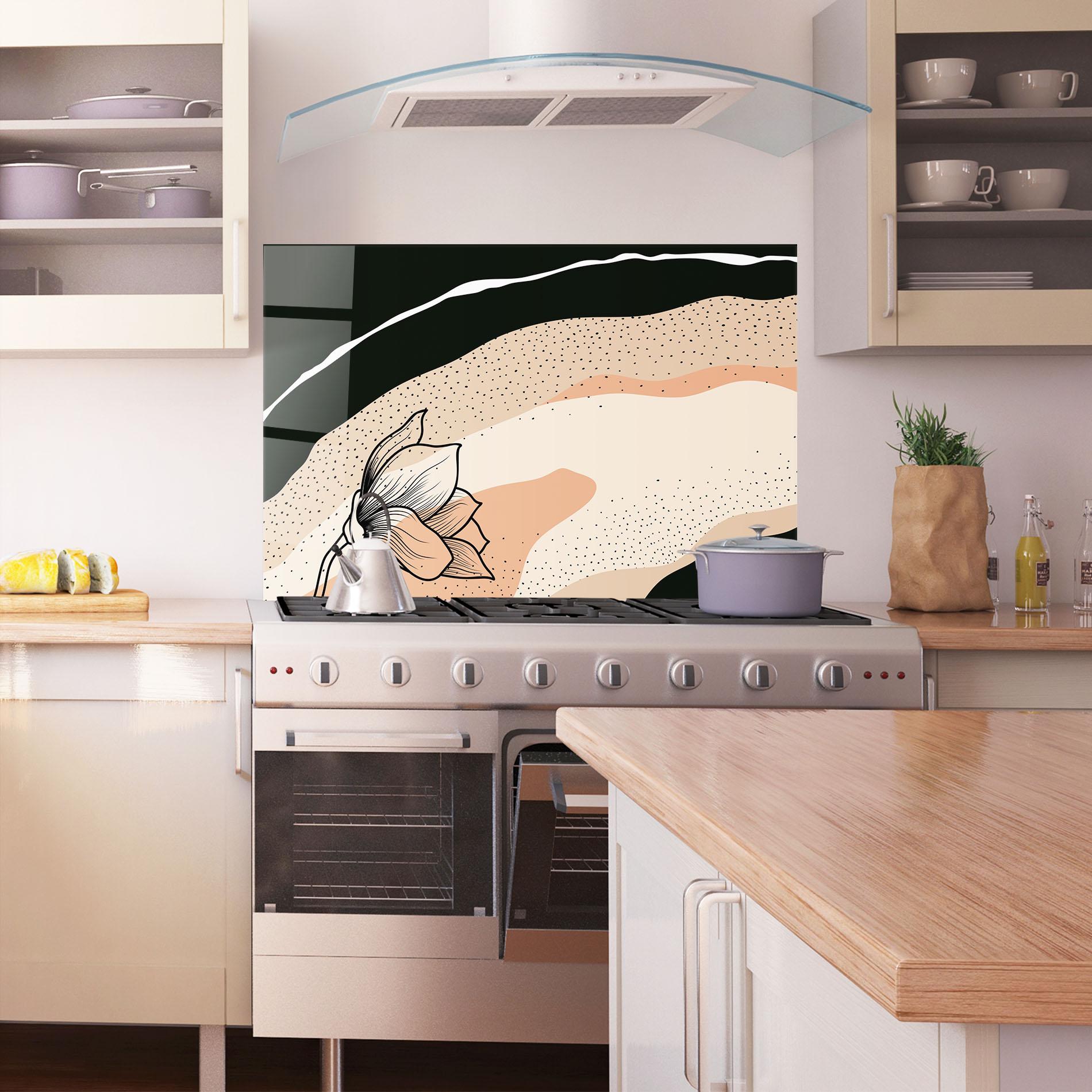 Panou Sticla Bucatarie Black Line Art Plant mockup 1