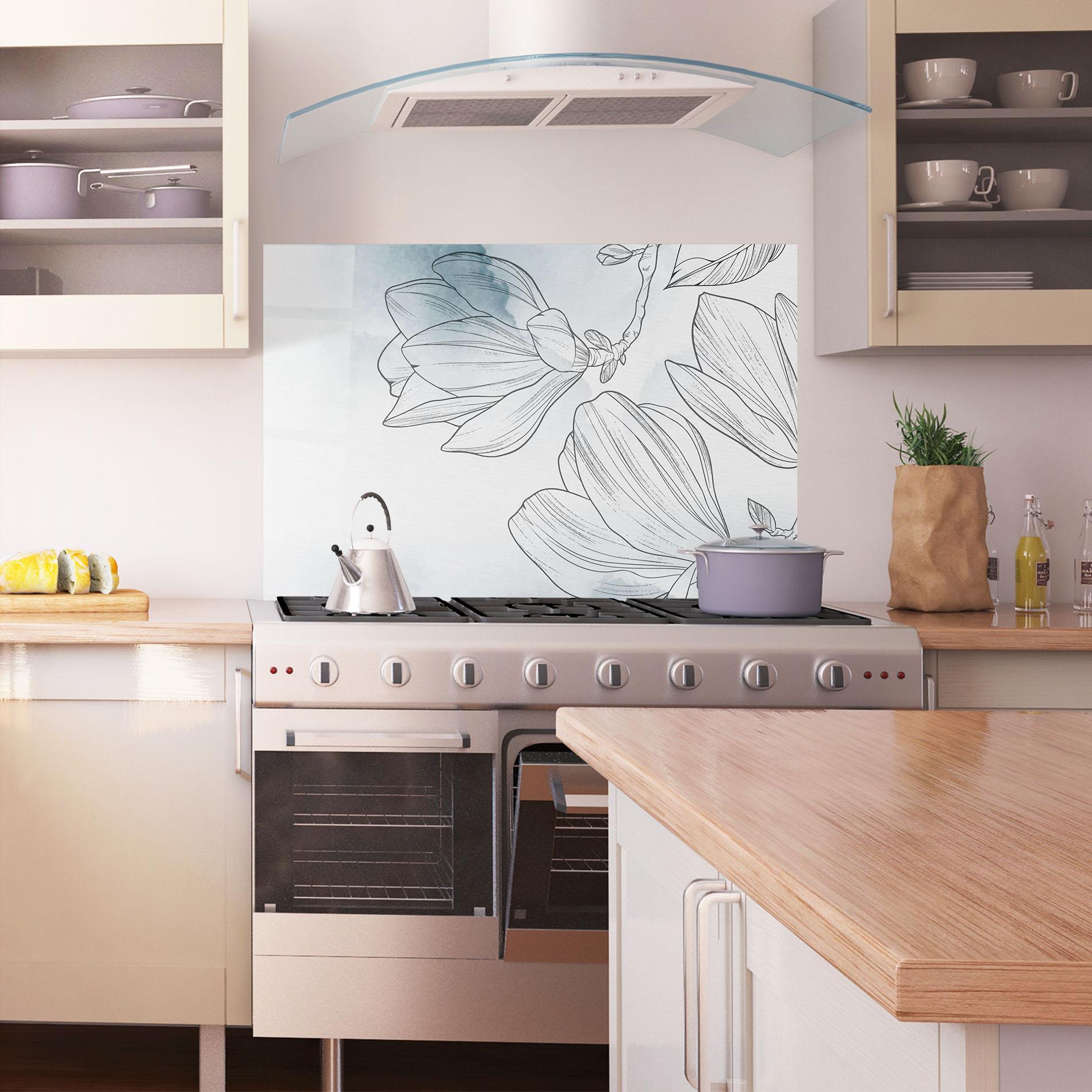 Panou Sticla Bucatarie Blue Line Flower mockup 1