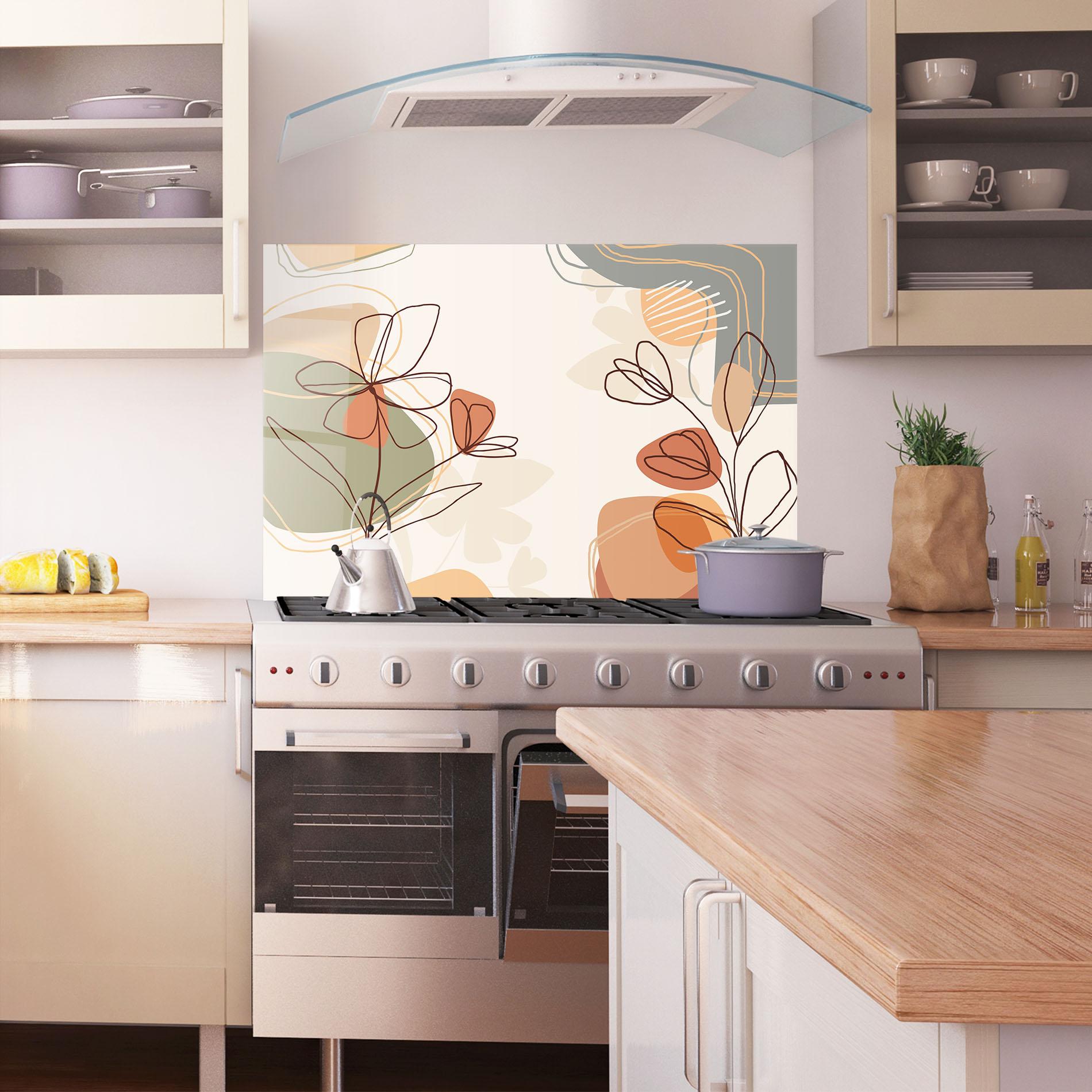 Panou Sticla Bucatarie Brown Line Plants mockup 1