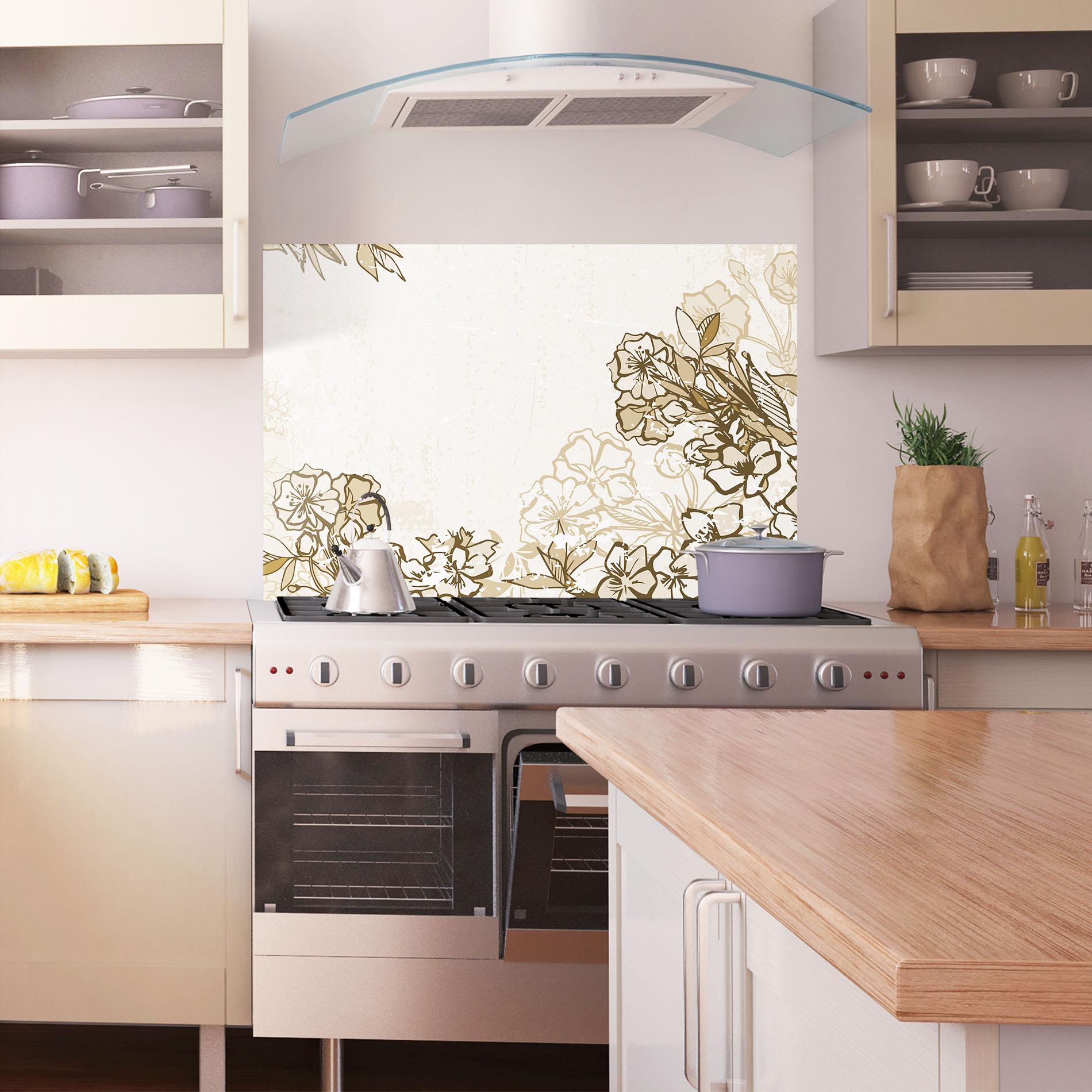 Panou Sticla Bucatarie Cream Brown Flower mockup 1