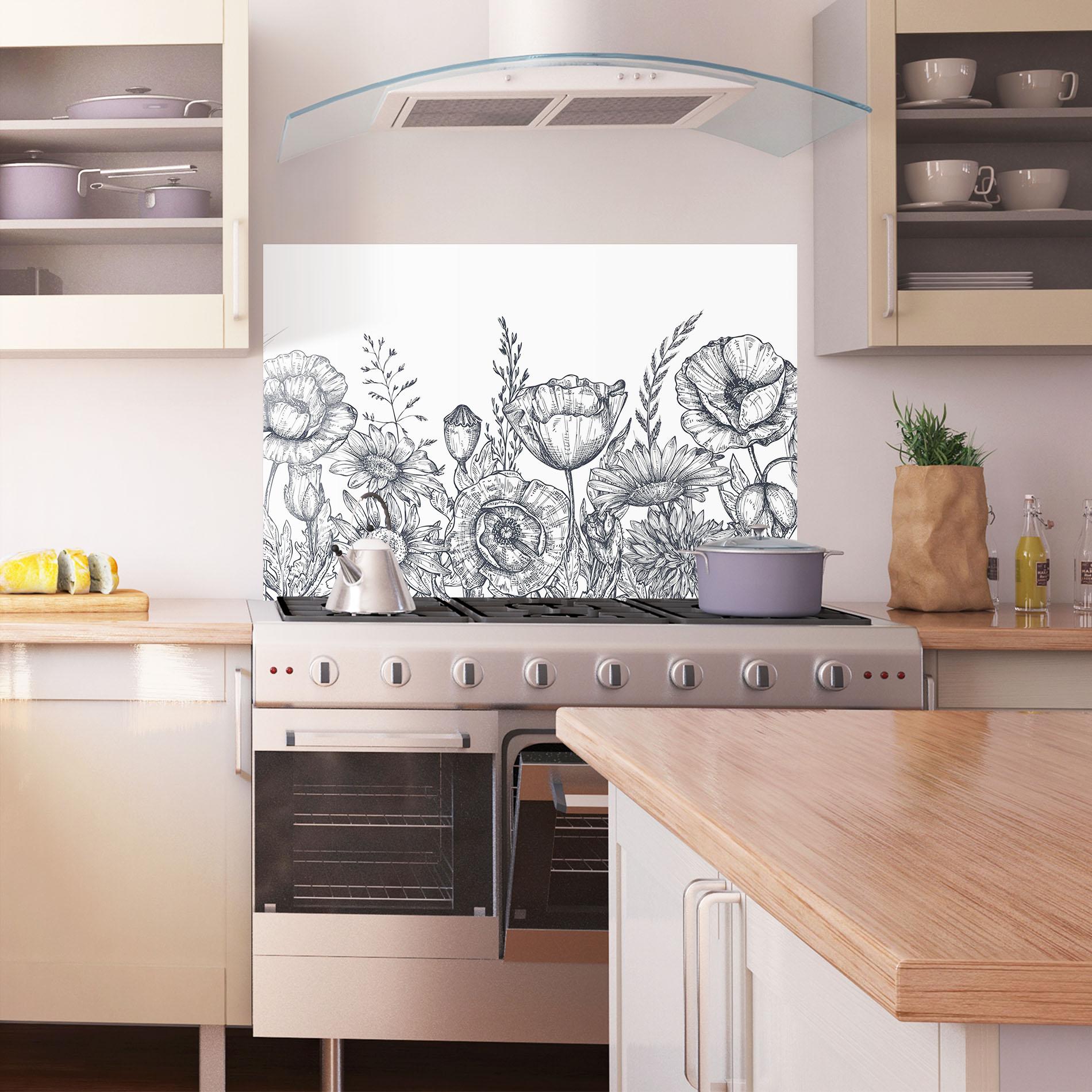 Panou Sticla Bucatarie Flower Grey Line mockup 1