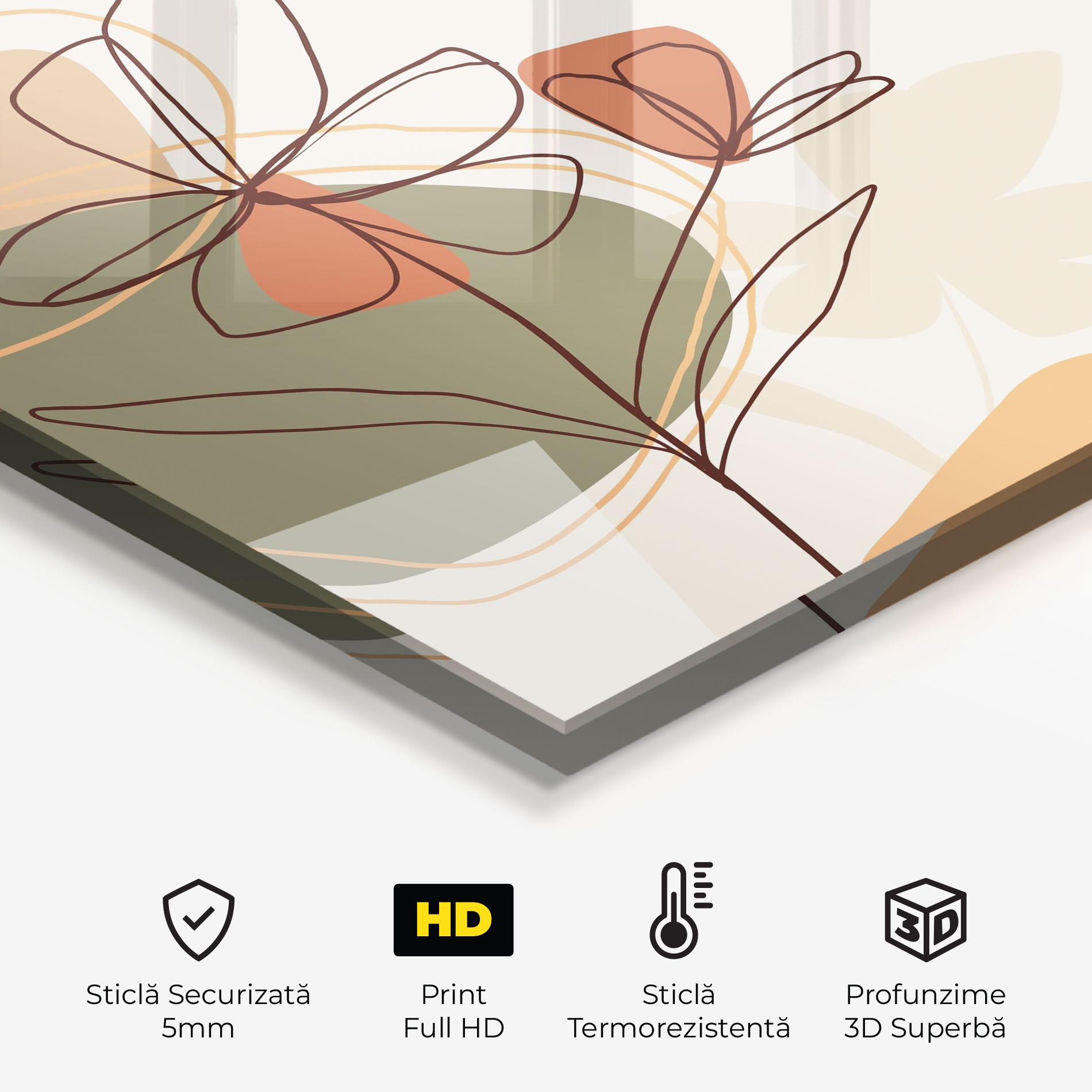 Panou Sticla Bucatarie Brown Line Plants mockup 2