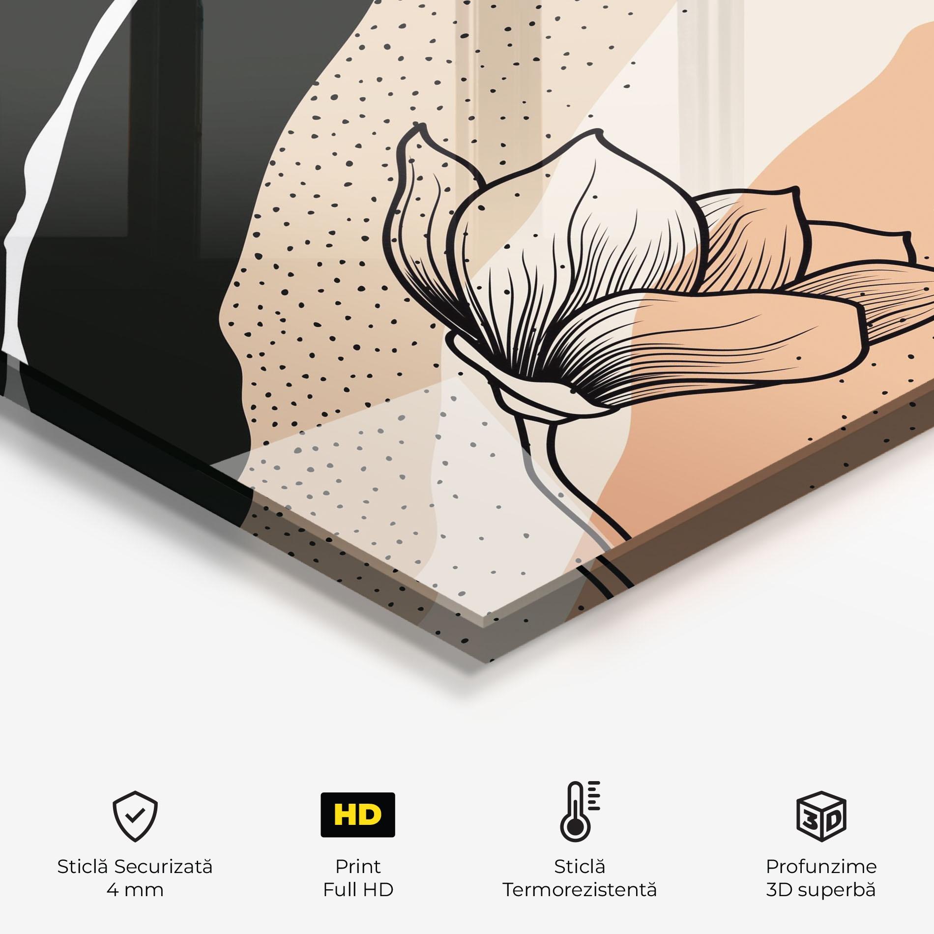 Panou Sticla Bucatarie Black Line Art Plant mockup 2