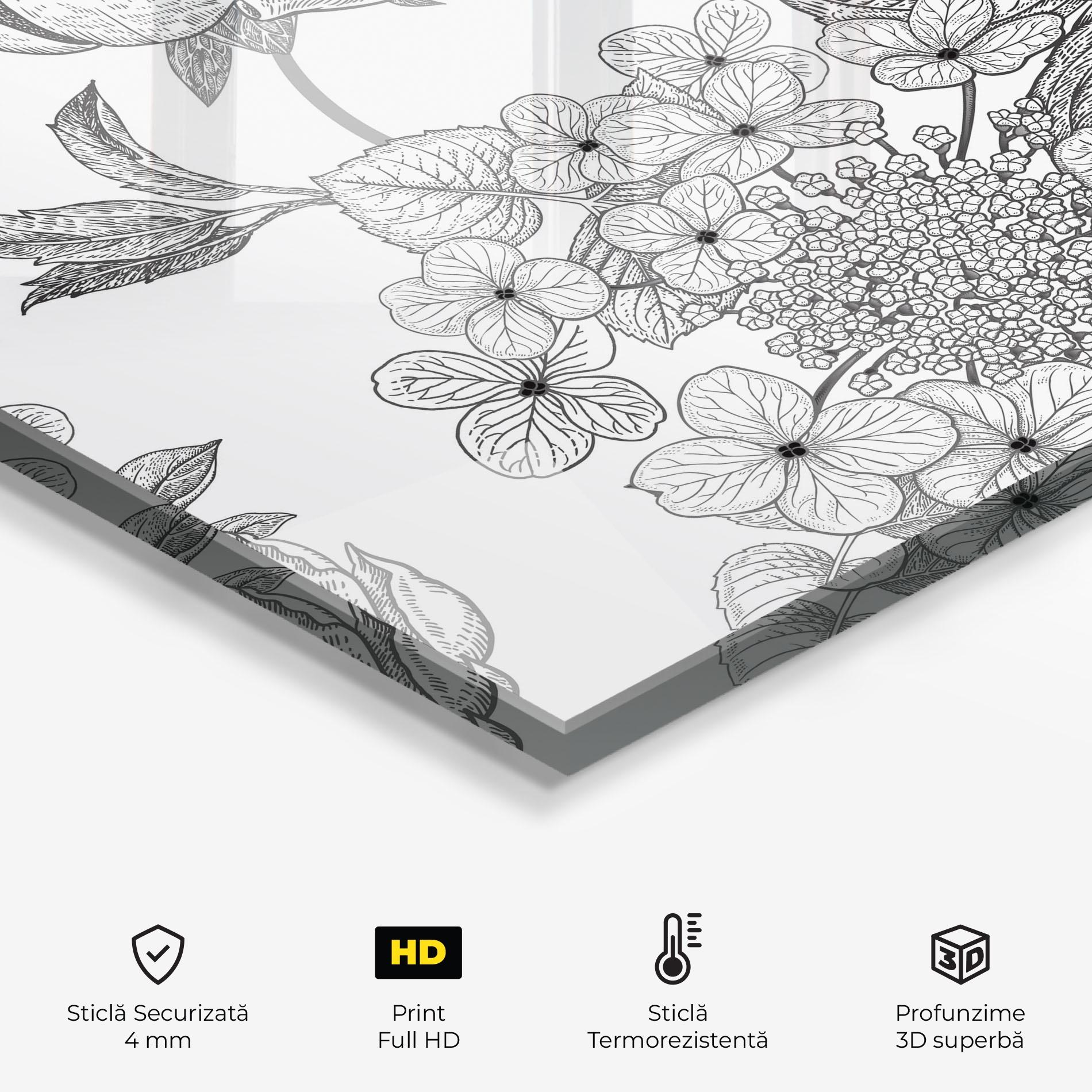 Panou Sticla Bucatarie Black Line Flower mockup 2