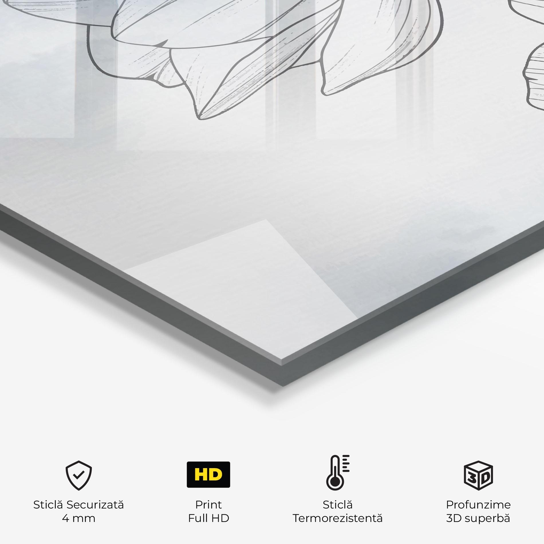 Panou Sticla Bucatarie Blue Line Flower mockup 2