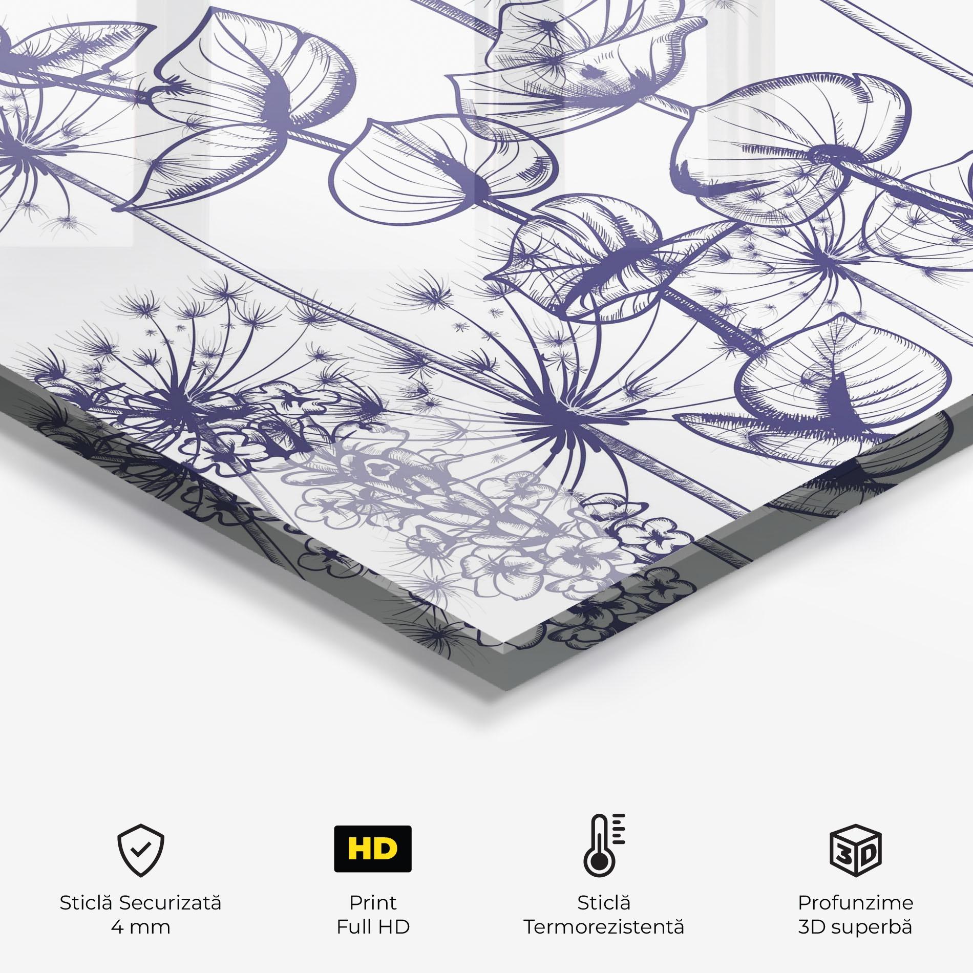 Panou Sticla Bucatarie Blue Line Plants mockup 2