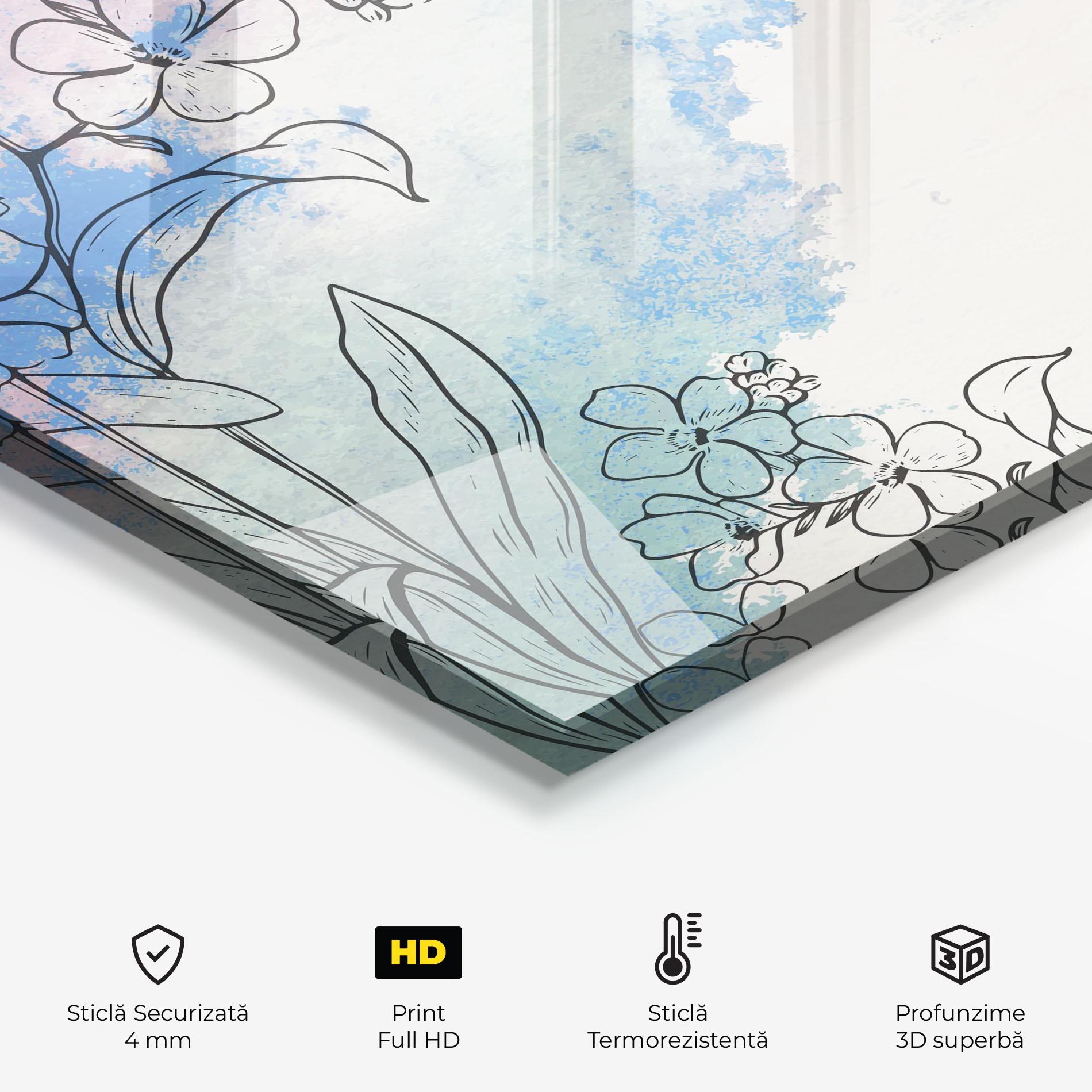 Panou Sticla Bucatarie Blue Watercolor Flower mockup 2