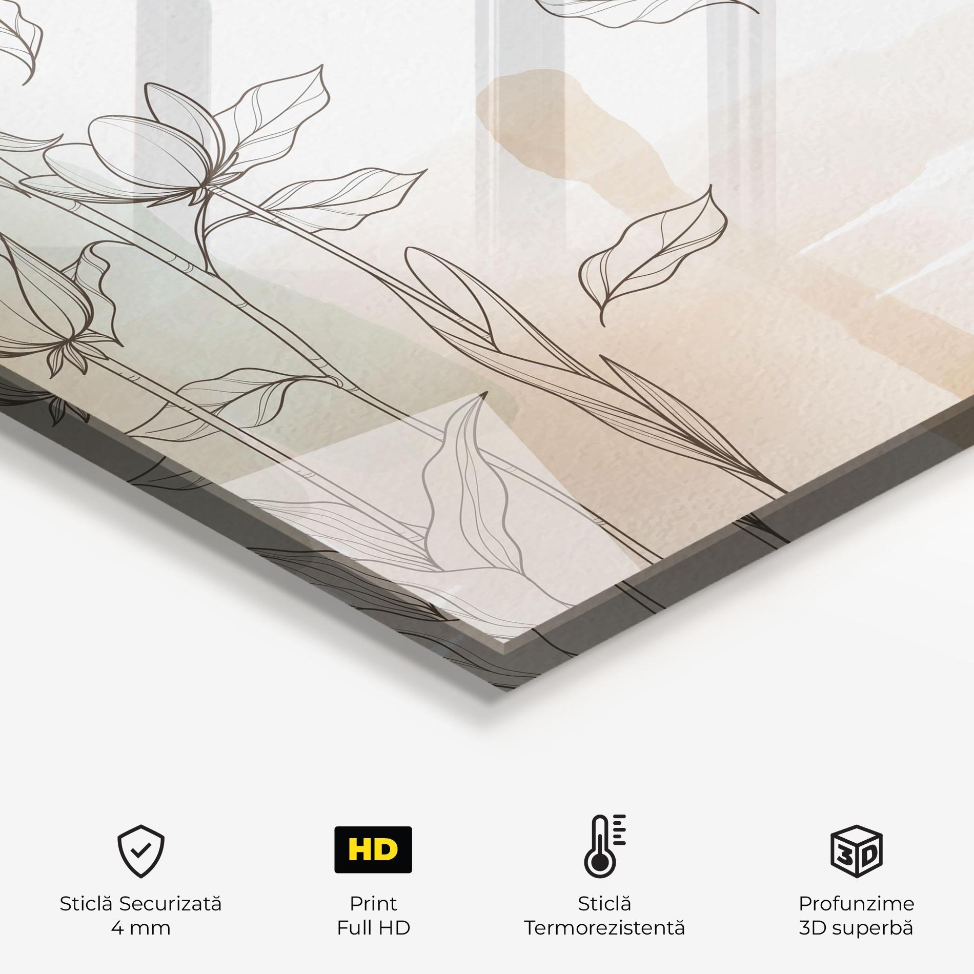 Panou Sticla Bucatarie Brown Line Flower mockup 2