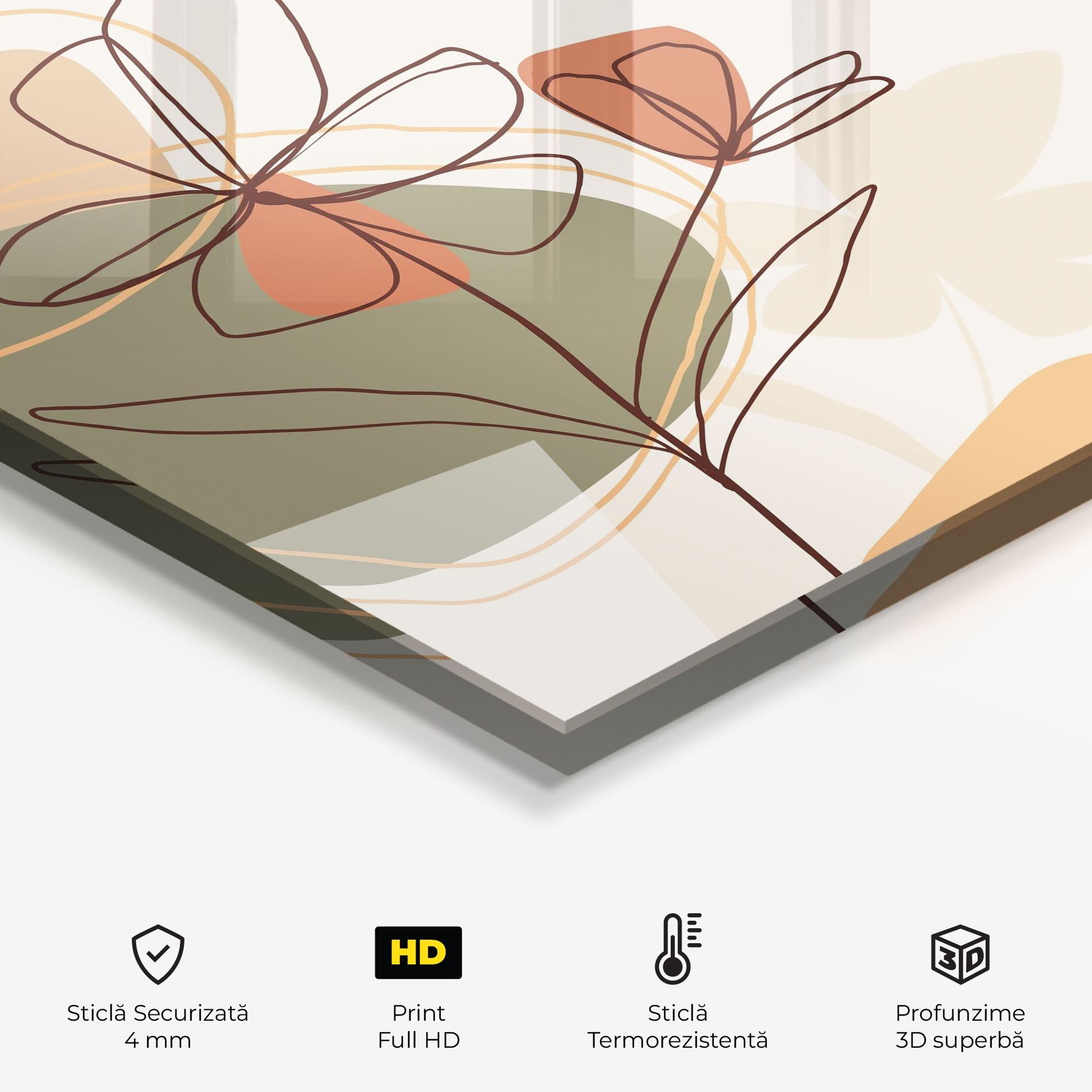 Panou Sticla Bucatarie Brown Line Plants mockup 2